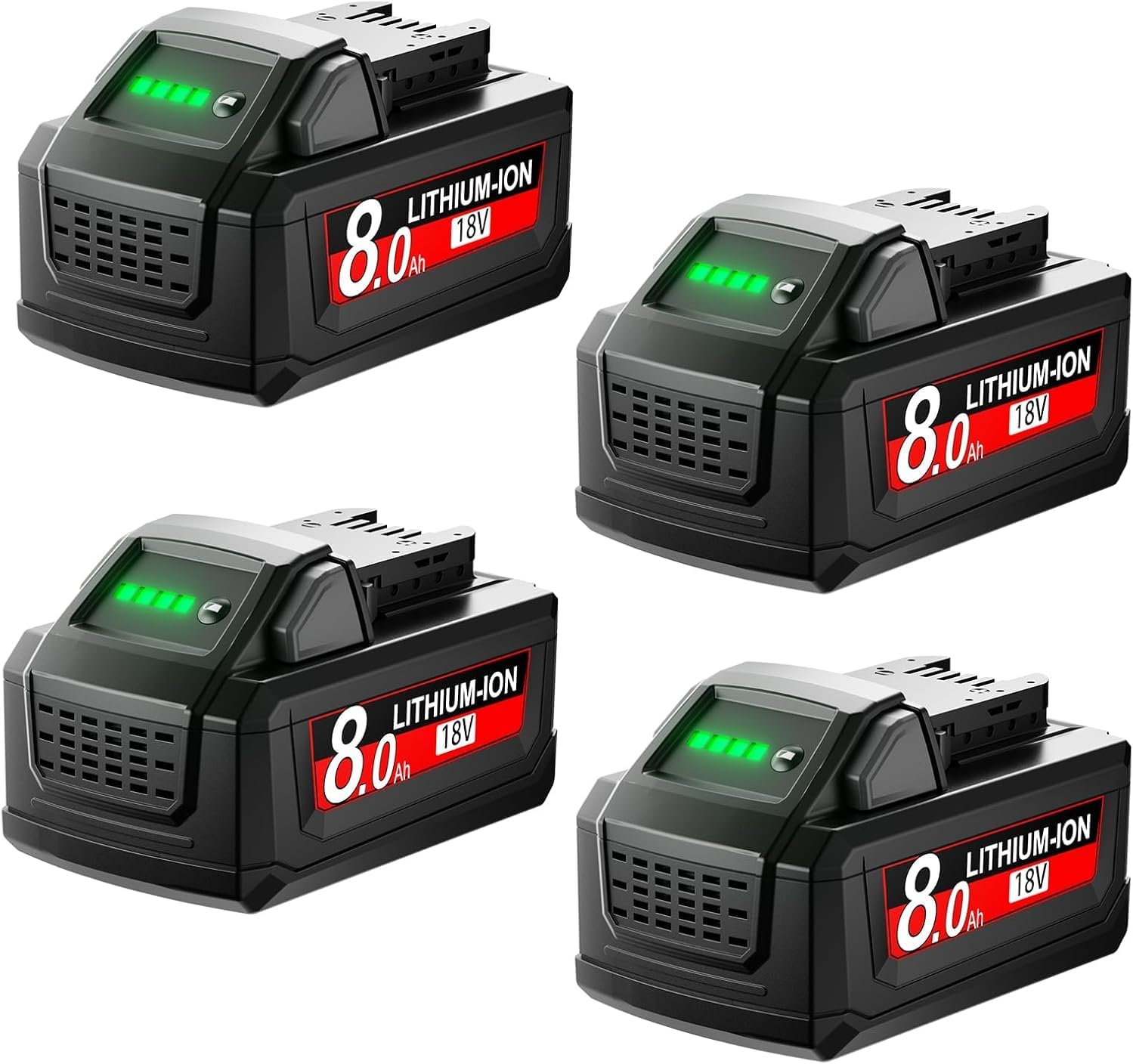 4Pack 8000Ah Replacement for Milwaukee M18 Battery, 18V Lithium Ion High-Capacity Batteries Compatible with Milwaukee Tool 48-11-1815 48-11-1820 48-11-1840 48-11-1850 48-11-1860 Cordless Tools