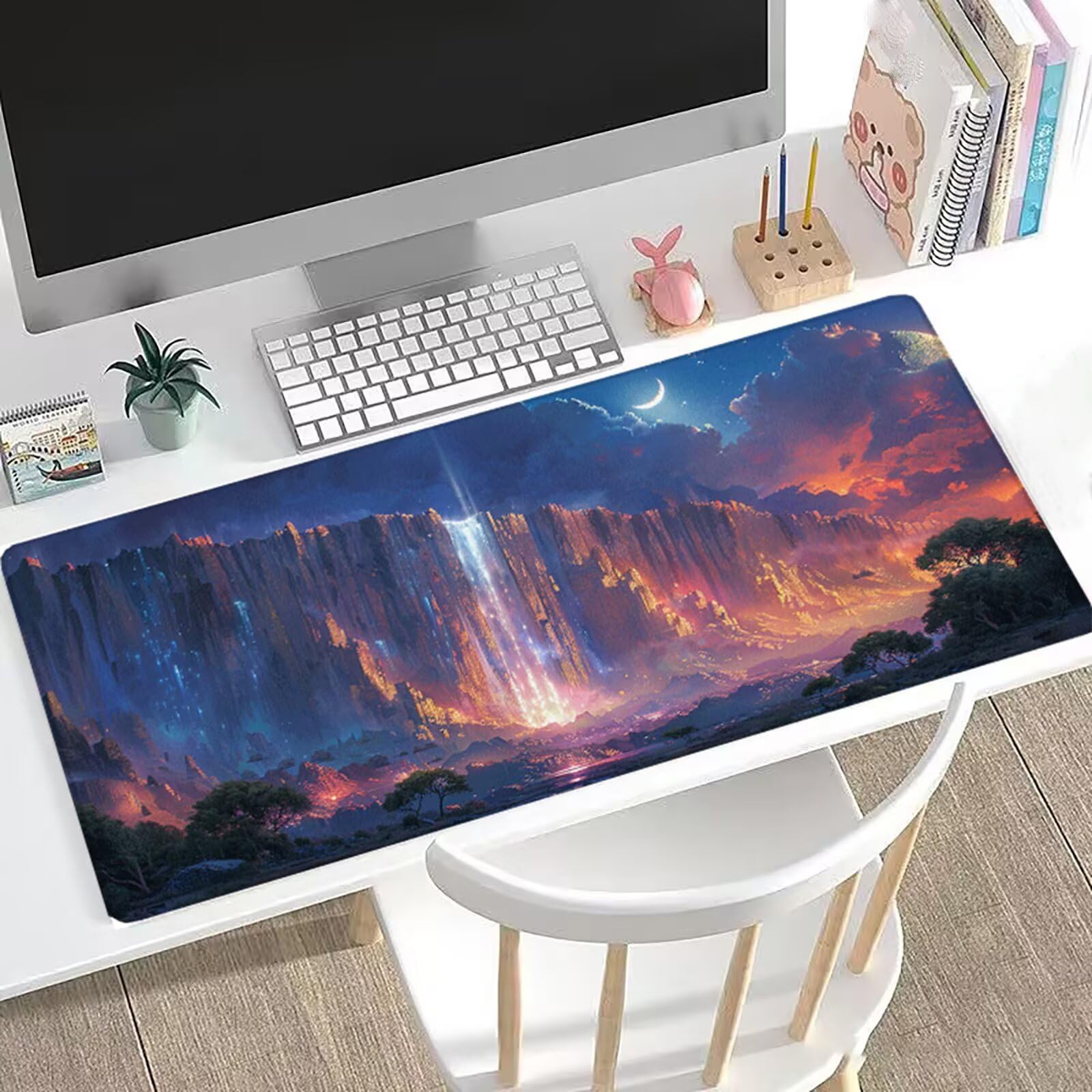 Podkładka pod mysz, 1200 x 600 x 3 mm, duża, pułapkowa, podkładka na biurko, księżyc, XXL, z antypoślizgowym spodem, obszyte krawędzie, wodoszczelna, na biurko, do komputera, MacBooka, laptopa i