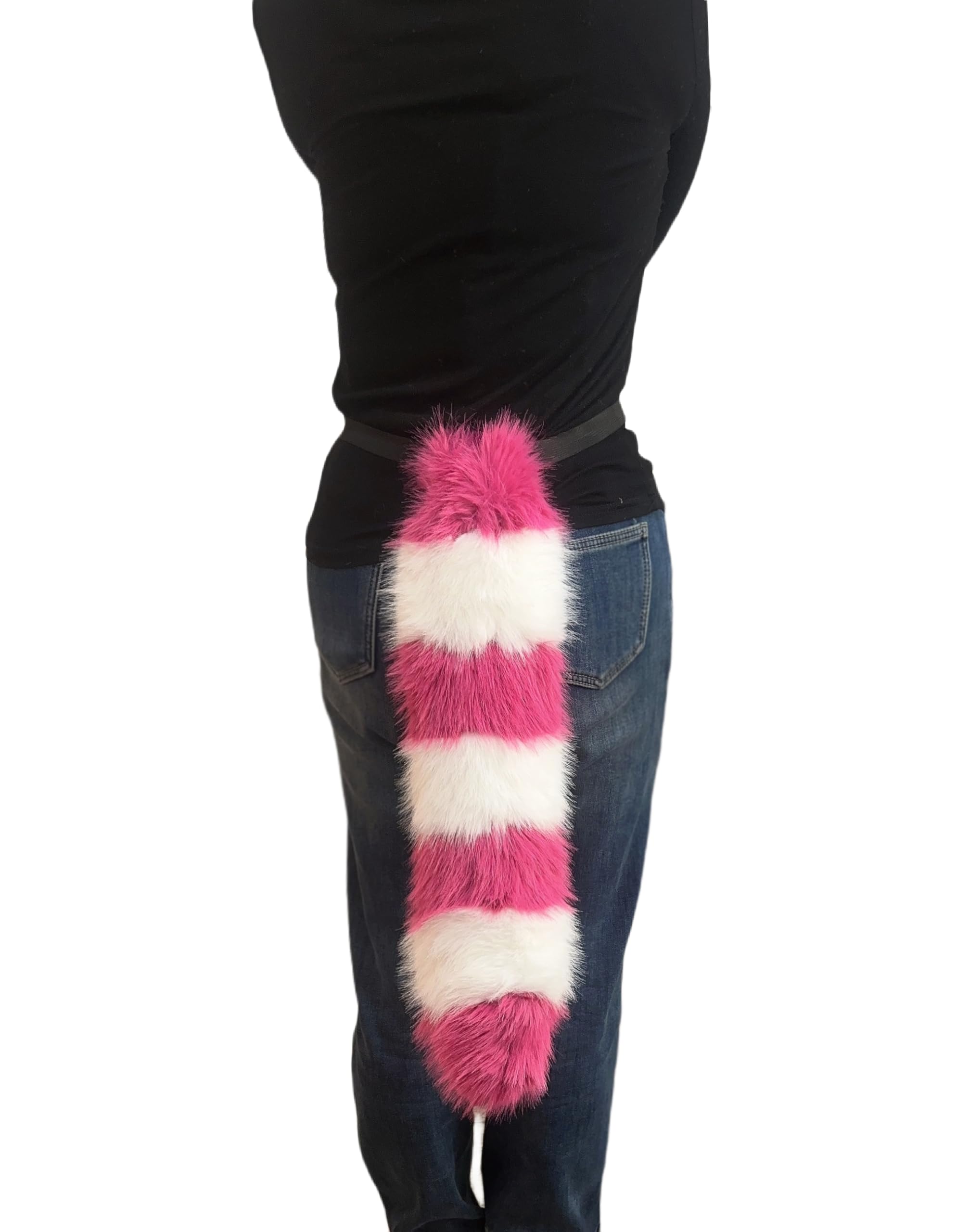 Lina & Lily Adults Faux Fur Fox Wolf Animal Tail Costume Fancy Dress Accessories for Cosplay Halloween Christmas Party (Dark Pink & White) - Image 2