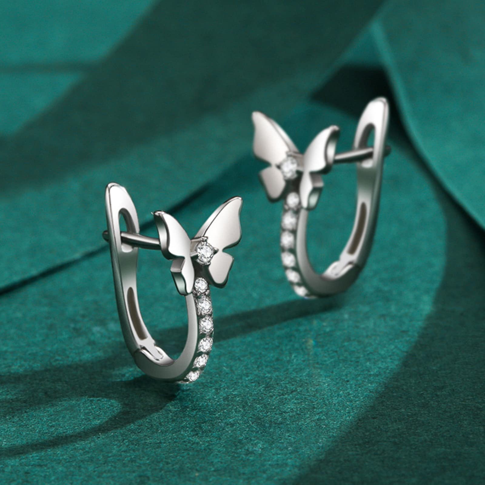 Pendientes de aro de oro para mujer, oro real de 9/14/18 quilates, aretes de mariposa con moissanita para ella