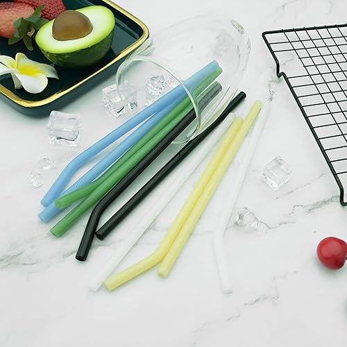 Miniatura 5 de JASHII Paquete de 8 pajitas de vidrio reutilizables, incluye 4 rectas y 4 dobladas con 2 cepillos de limpieza, popotes de vidrio multicolor para