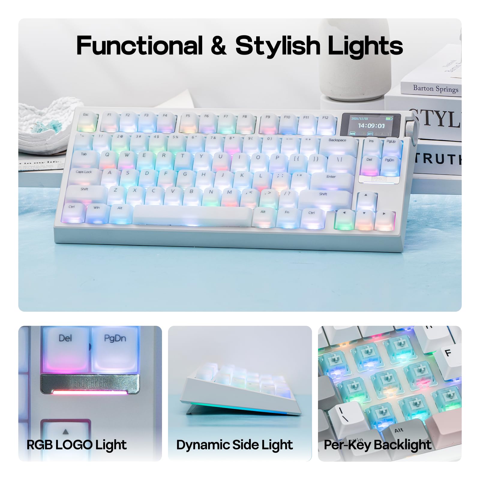 EPOMAKER G84 Pro Teclado Gaming Mecánico Inalámbrico del 75% con Batería de 8000mAh, Teclas de Silicona, 81 Teclas, Hot Swap, Controlador Personalizado, Retroiluminación RGB, Montaje Gasket (Blanco)