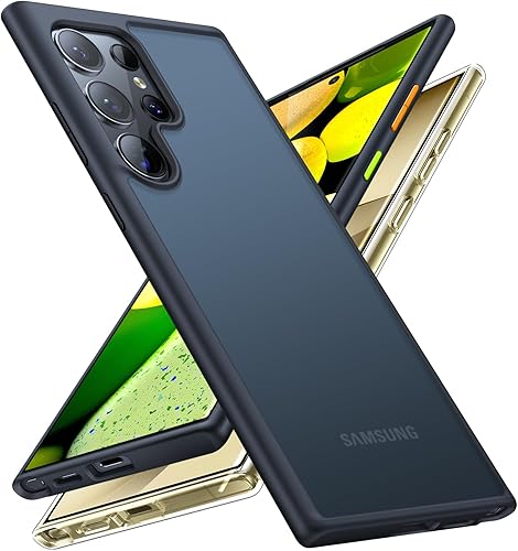 TORRAS Funda protectora dura y semitraslúcida para Samsung Galaxy S24 Ultra, probada en caídas de grado militar de 12 pies, parte trasera protectora