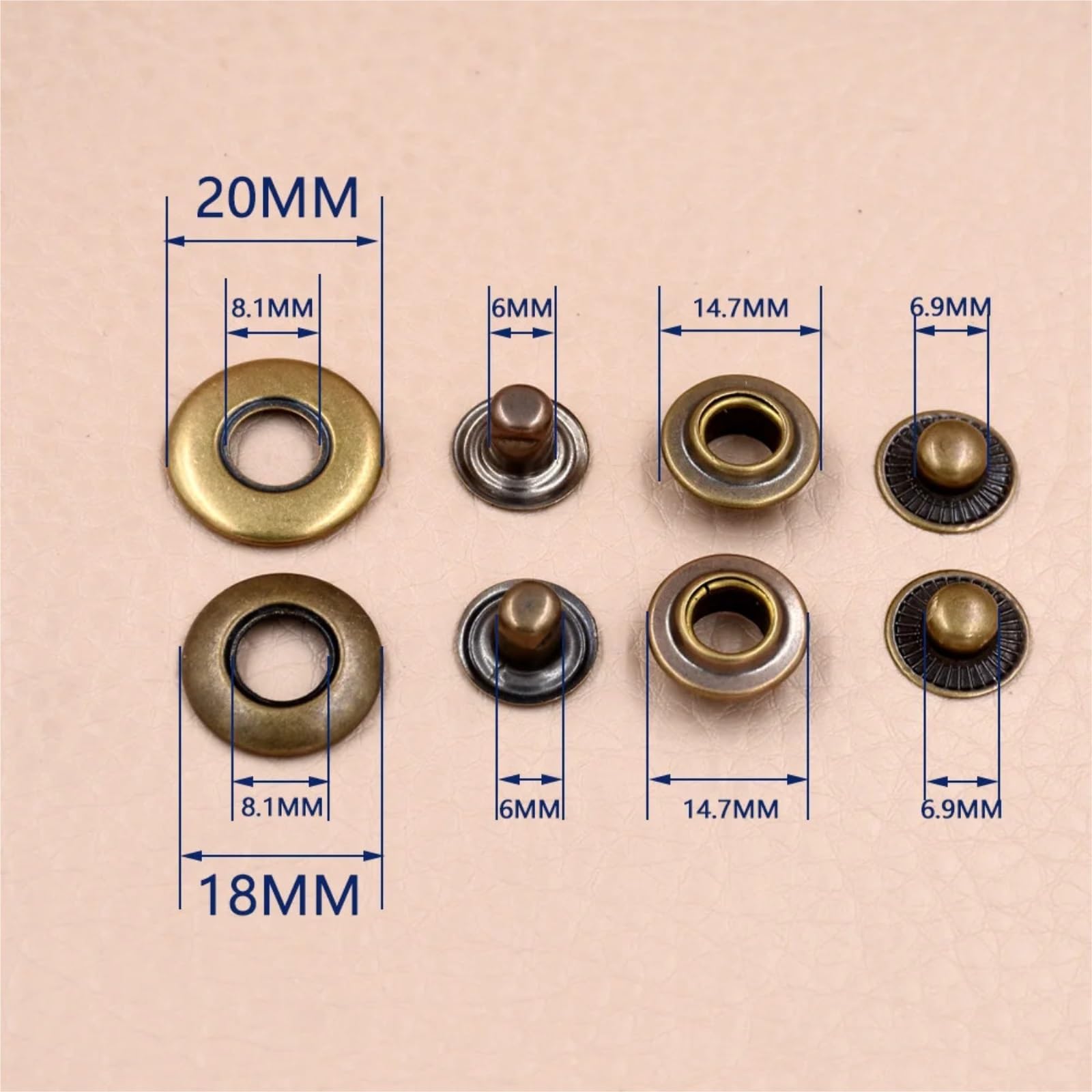 Snap Fasteners Botón Die 30 juegos de broches + moldes for máquina prensa | Herramientas de instalación de botones grandes(18MM-01)