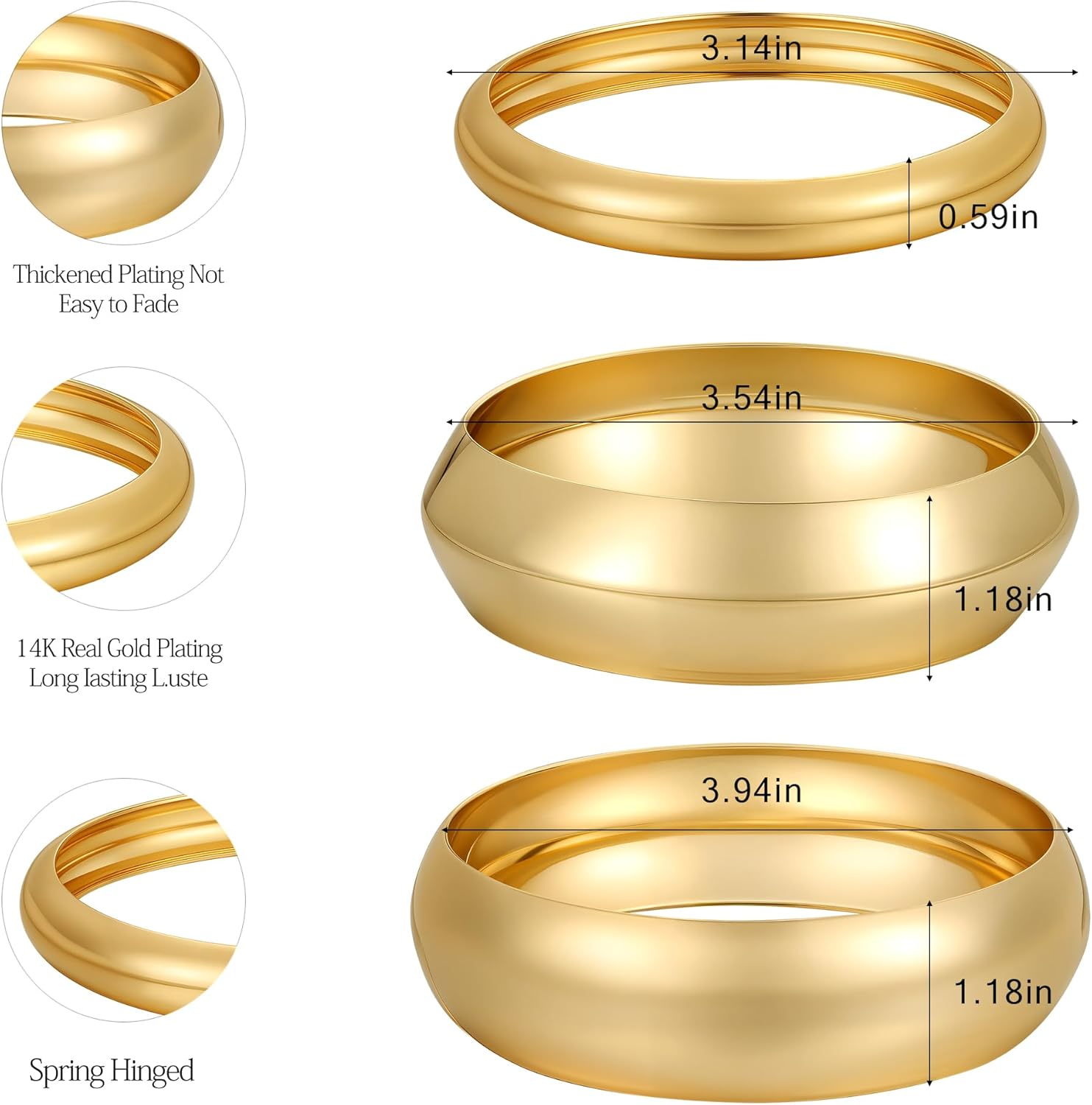 Chunky Gold Bangle Bracelets for Women, Dainty 14K Gold Plated Big Stackable Bangles Set, Trendy Cuff Bracelet Stack Fashion Jewelry Gifts - Image 4