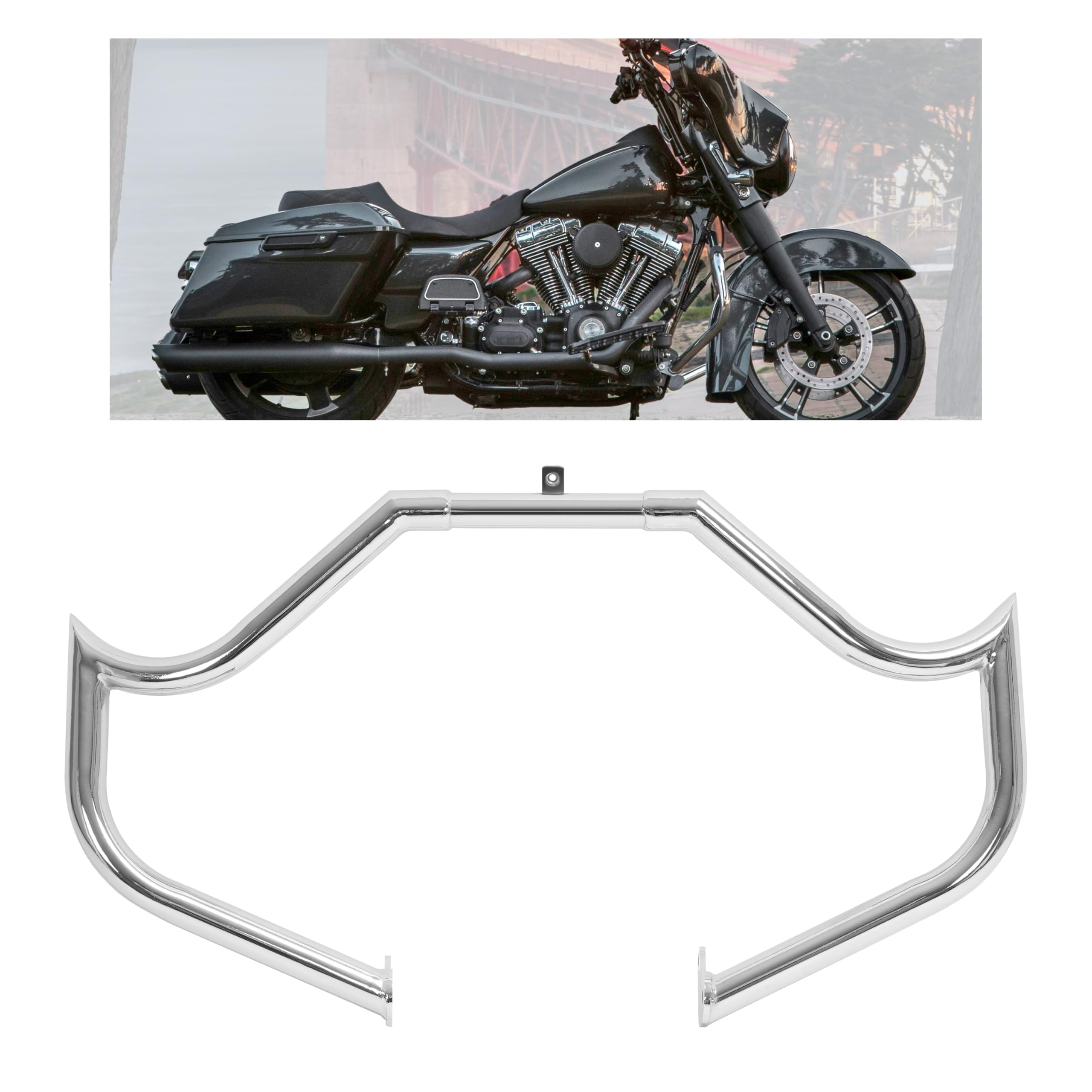 HECASA 1.5" Engine Guard Crash Bar Compatible with 1997-2008 2009-2023 Harley Davidson Touring Street Glide/Electra Glide/Road King Replacement for 81013SG14 Steel Silvery