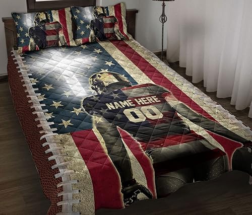 Ohaprints Regalo de fútbol personalizado para hijo, bandera de EE. UU., cruz, número de nombre personalizado, manta y fundas de almohada, juego de