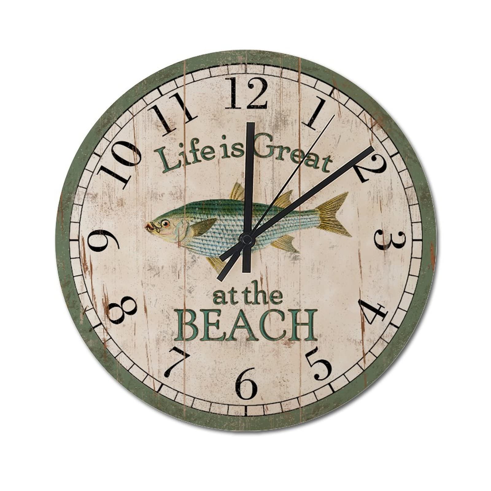 Horloge murale rustique Life Is Great at The Beach de 38 cm rétro en bois