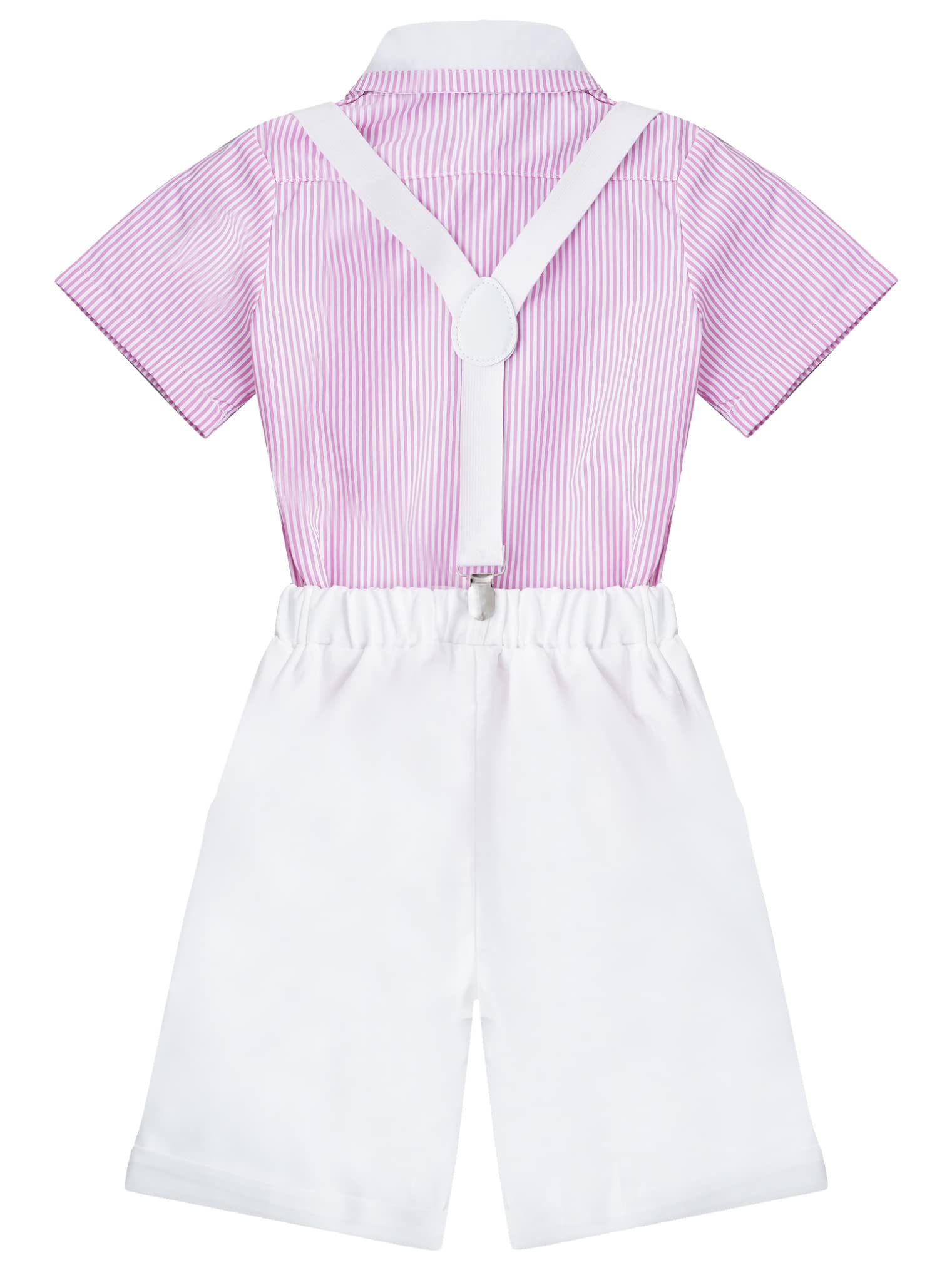 Choomomo Boys Gentleman Outfit Suit Summer Wedding Formal Suit Dress Shirt + Bow Tie + Suspender Shorts Red 12-18 Months