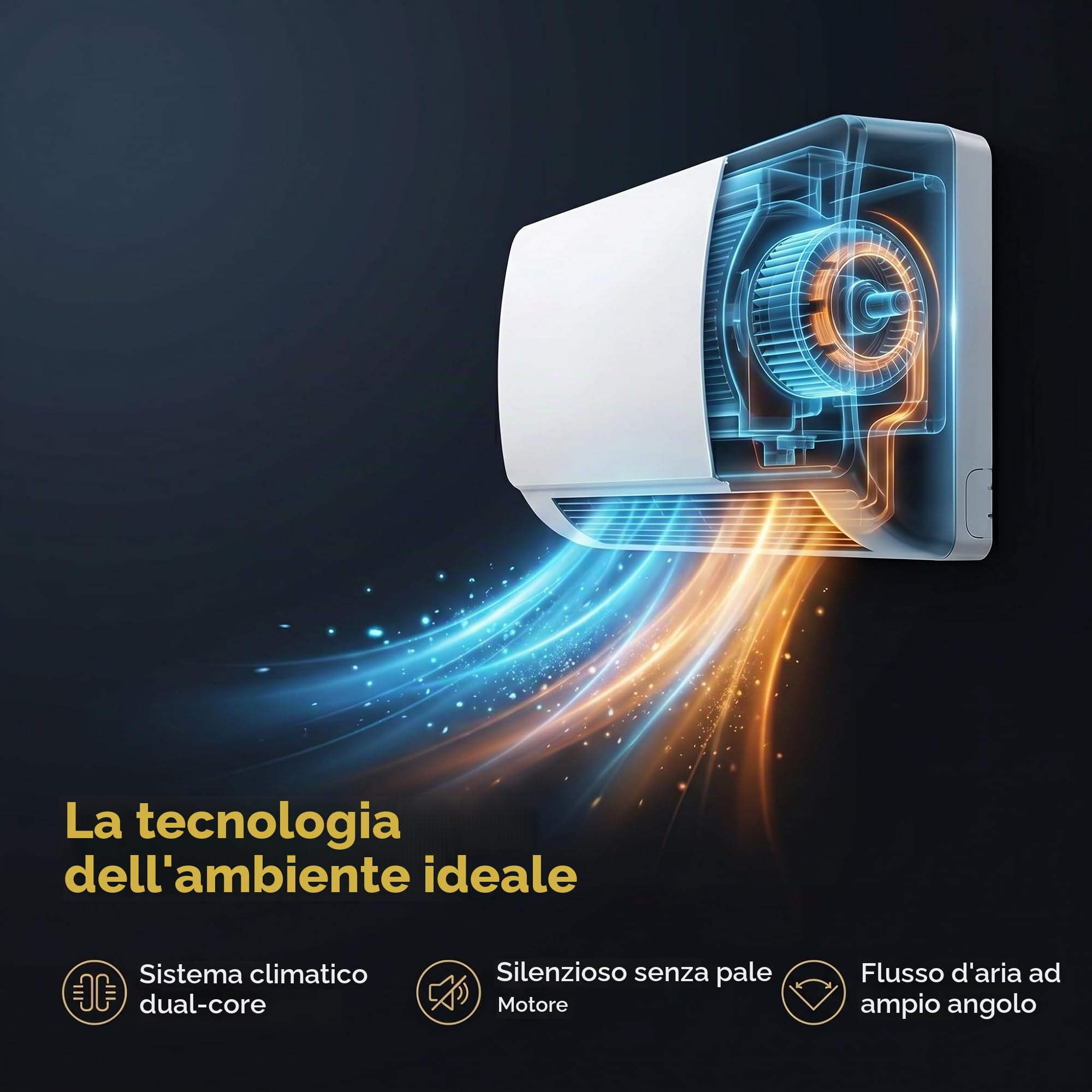 Condizionatore d'Aria Portatile a Parete, Mini Ventilatore Senza Condotto, 2 in 1 Raffreddamento e Riscaldamento, Telecomando, unità Senza Pale e Senza sfiato per Camera da Letto, Ufficio