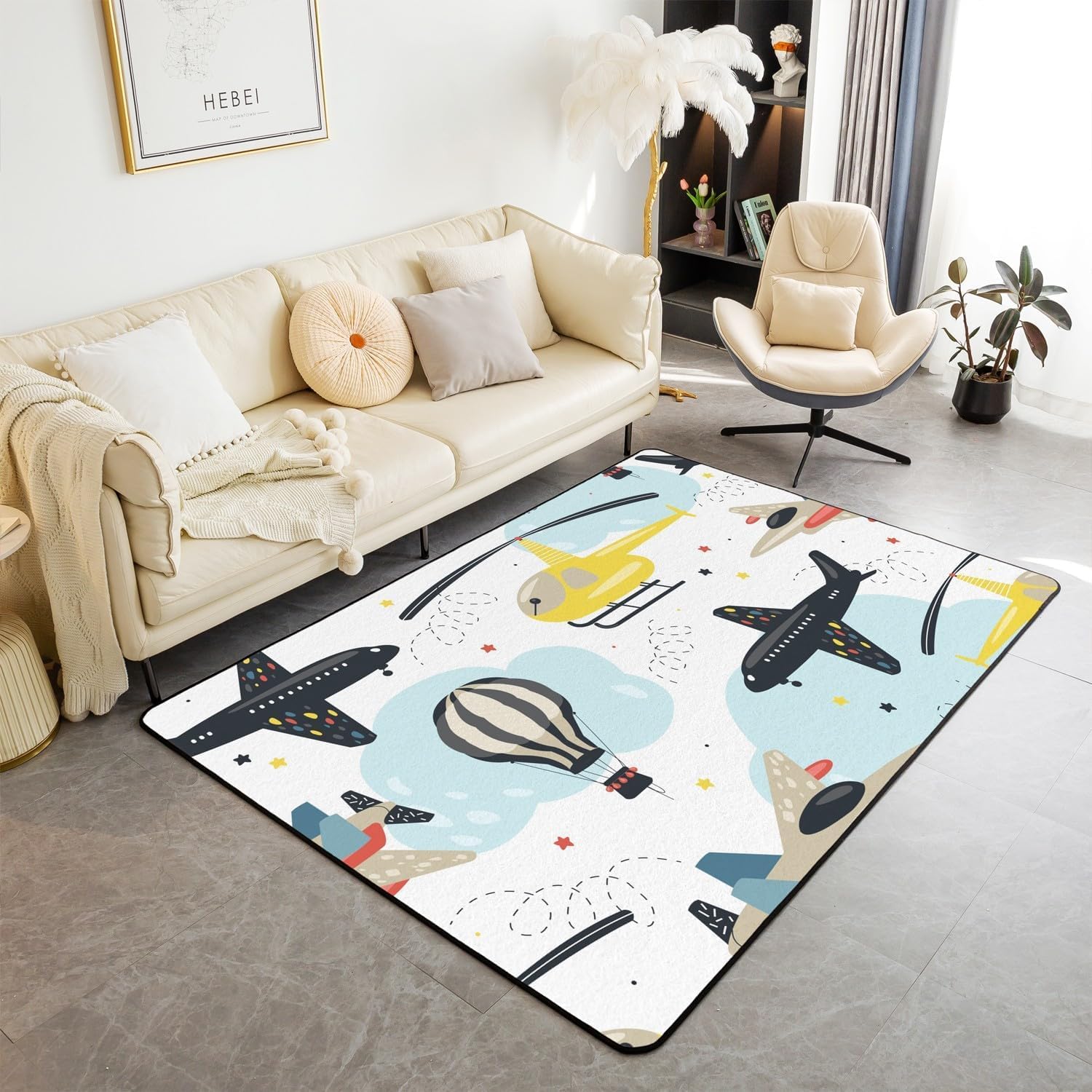 Tapis en velours soft crystal velvet motif avion dans les airs 3D lavable 180 x 280