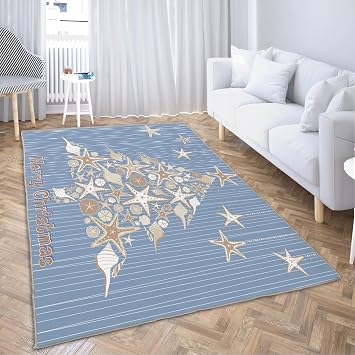 Ansouyi Non-Slip 5x7 ft Area Rugs, Washable Rug Carpet for Living Room, Beach Sea Shell Christmas Tree Home Decor Rugs for Game Room Classroom Bedroom Dining Kindergarten Room