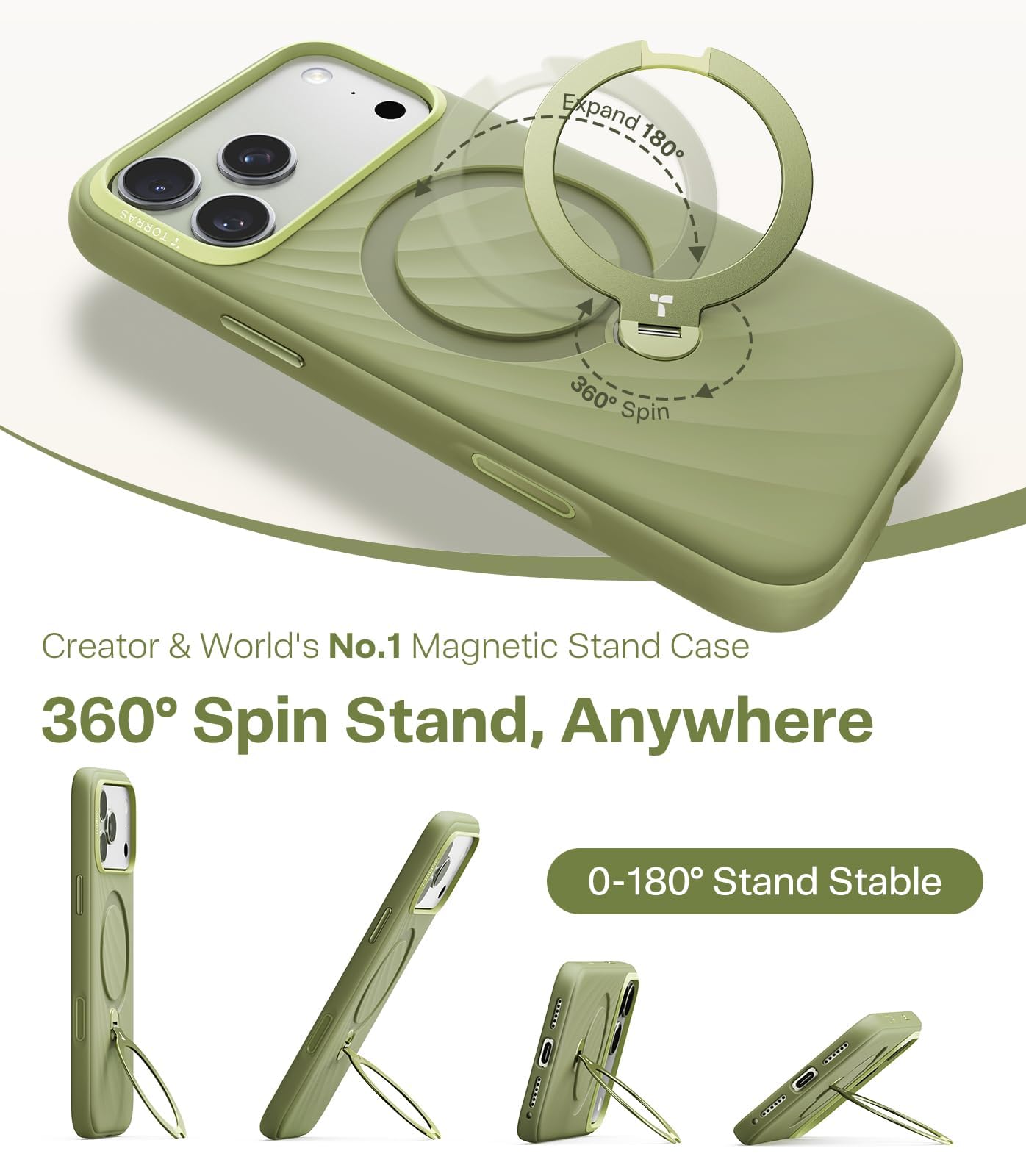 TORRAS Ostand Q3 Wind silicona funda para iPhone 17 Pro (actualización de sensación premium) superior silicona líquida duradera (360° soporte magnético) cámara protección contra caídas funda para