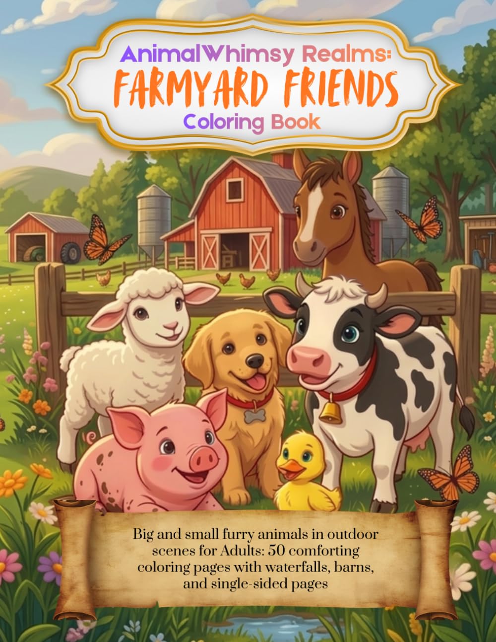 AnimalWhimsy Realms: Farmyard Friends: Charming Cows, Horses, Chickens, and Farm Animals in Rustic Scenes, Harvest Time, and Barn Adventures for Teens ... Relieving Designs with Wholesome Activities