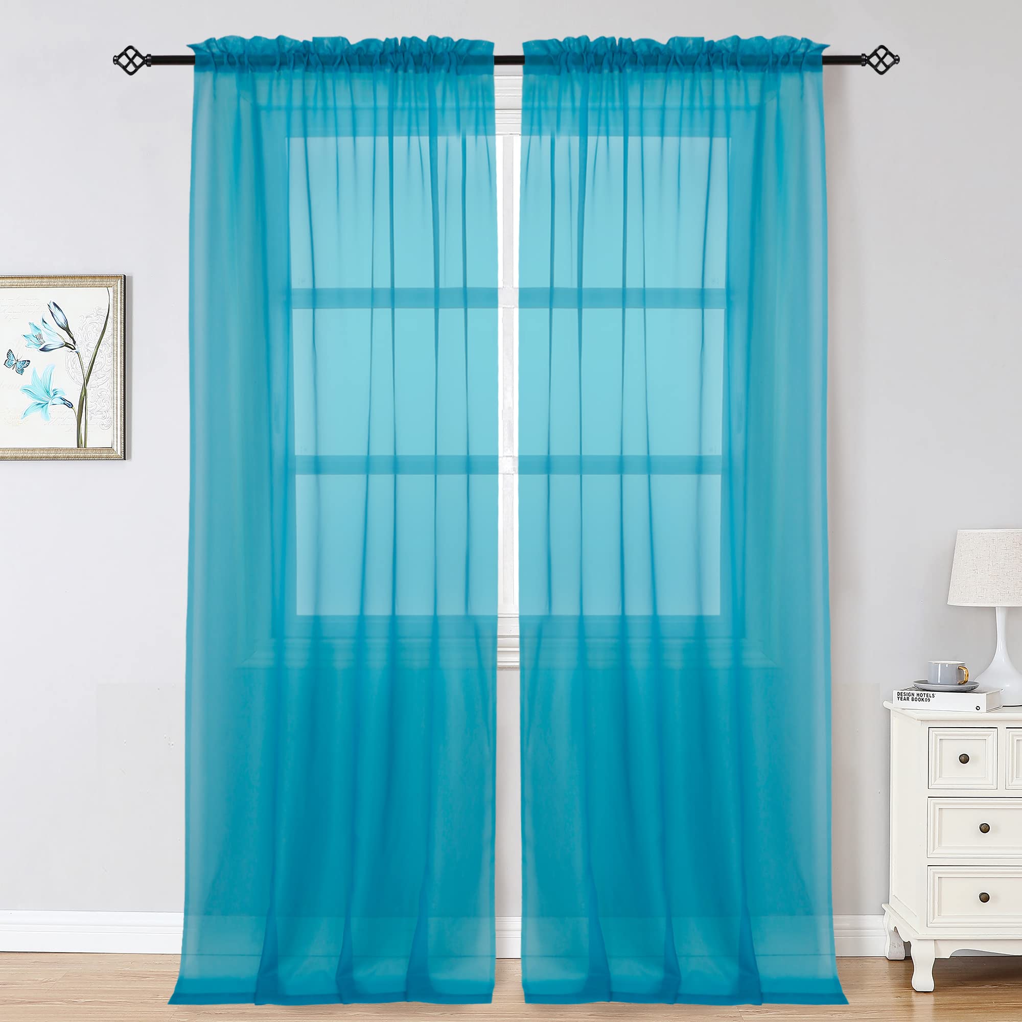 Marine Sheer Curtains 96 Inch Length, Elegant Sheer Curtains for Bedroom, Window Voile Sheer Curtain Panels/Drapes/Treatment for Living Room, 2Pcs, Each 42" W x 96" L