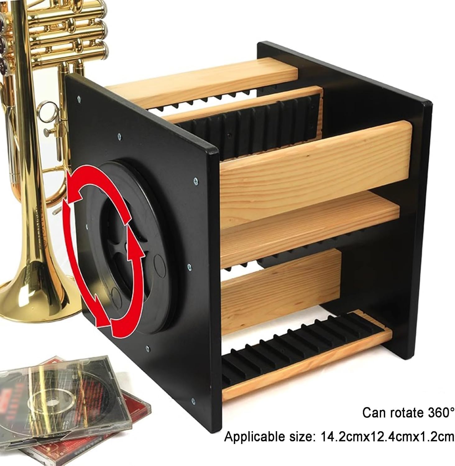 Drewniany organizer na płyty CD, obrotowa o 360° półka ekspozycyjna dla łatwego dostępu, pomieści 45 płyt CD, idealny do sal teatralnych i kolekcji muzycznych