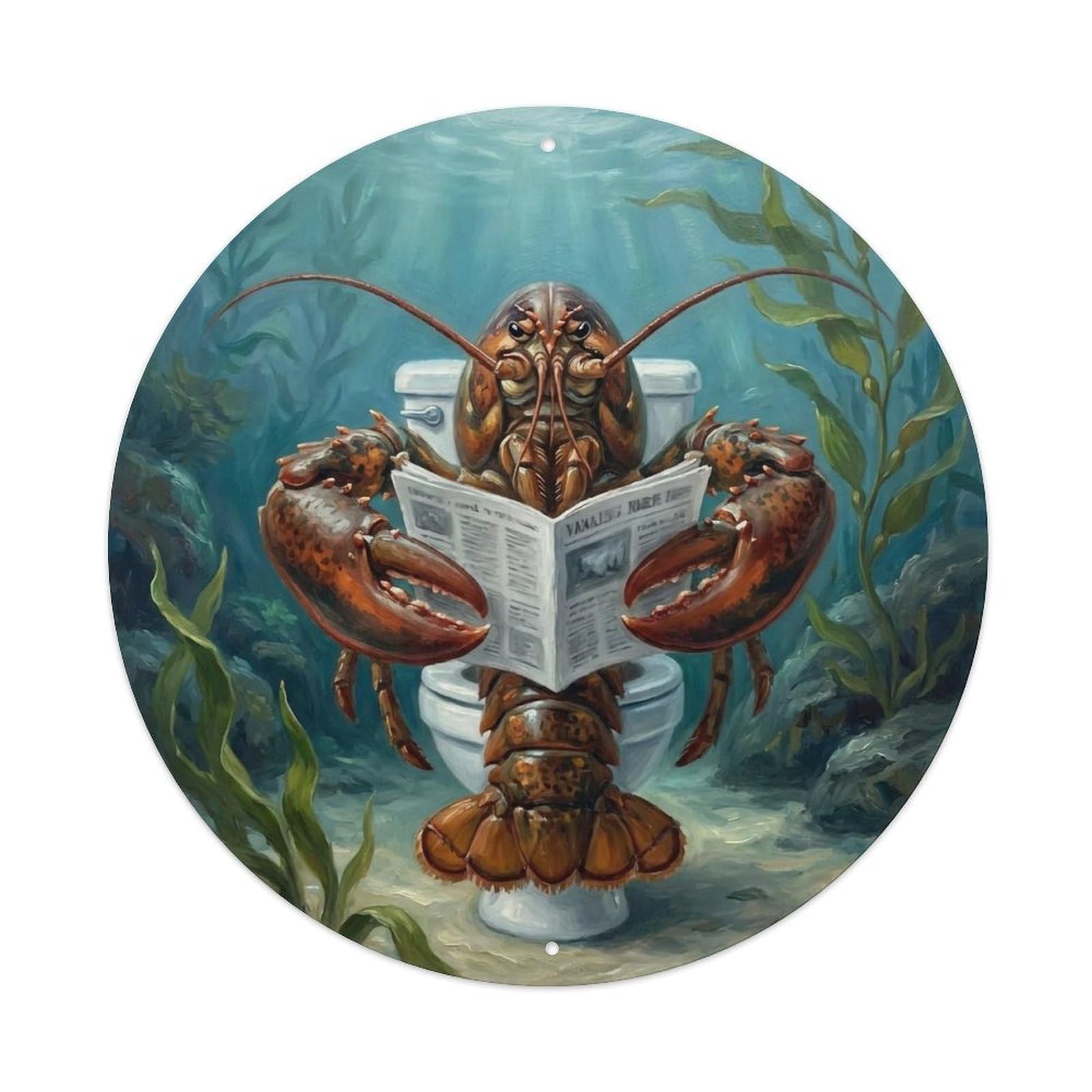 Lobster On Toilet Humorous Bathroom Ocean Floor Reads Metal Tin Sign