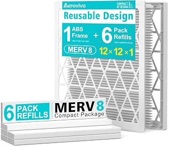 AErovivo 12x12x1 Refillable Air Filter Kit - MERV 8, 1 Frame & 6 Refills