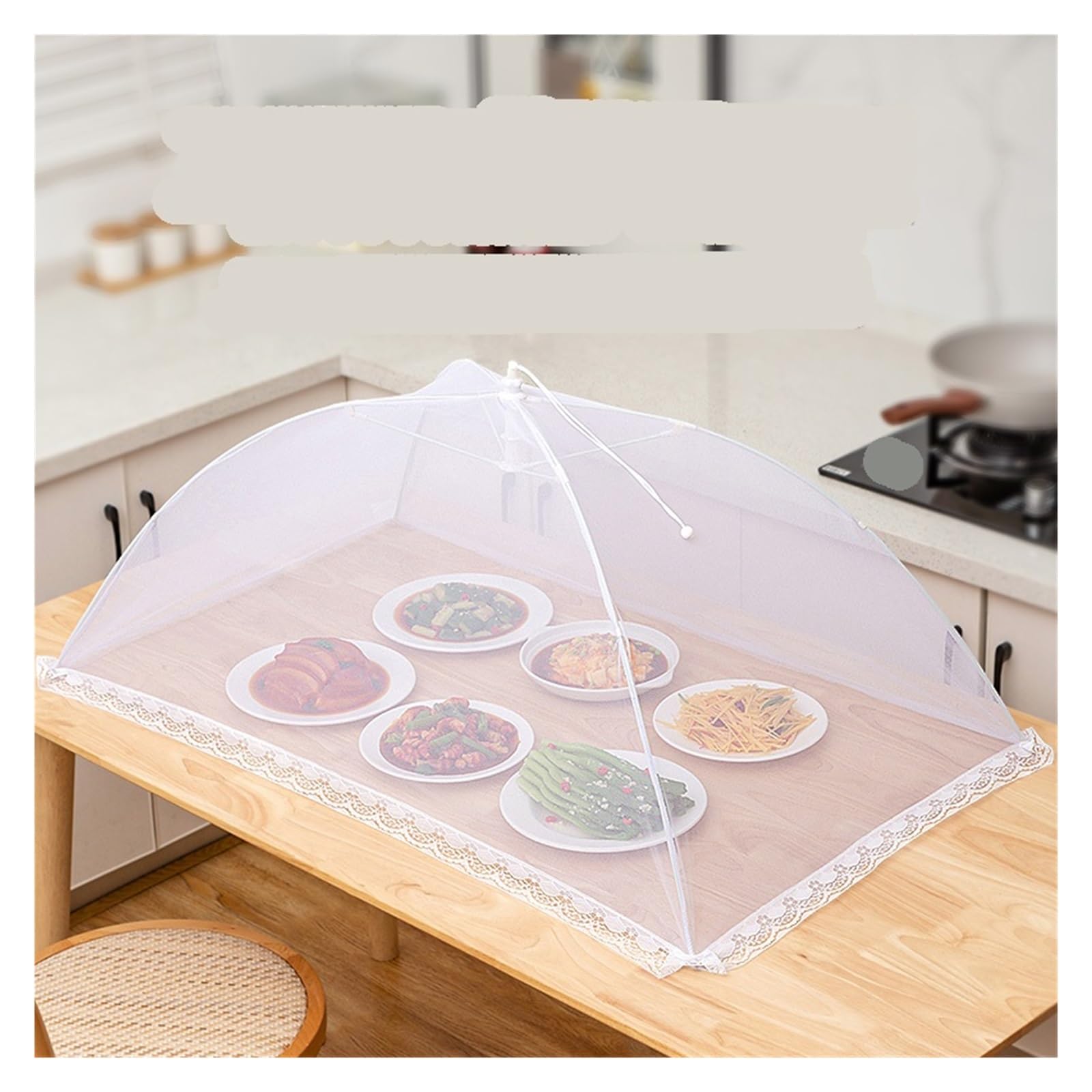 Netzabdeckung für Lebensmittel, Mesh-Abdeckung for Lebensmittel, faltbar, for Esstisch, Moskitozelt, Regenschirm, Küche, Aufbewahrung, Weiß, 1/2 Stück(2pcs)