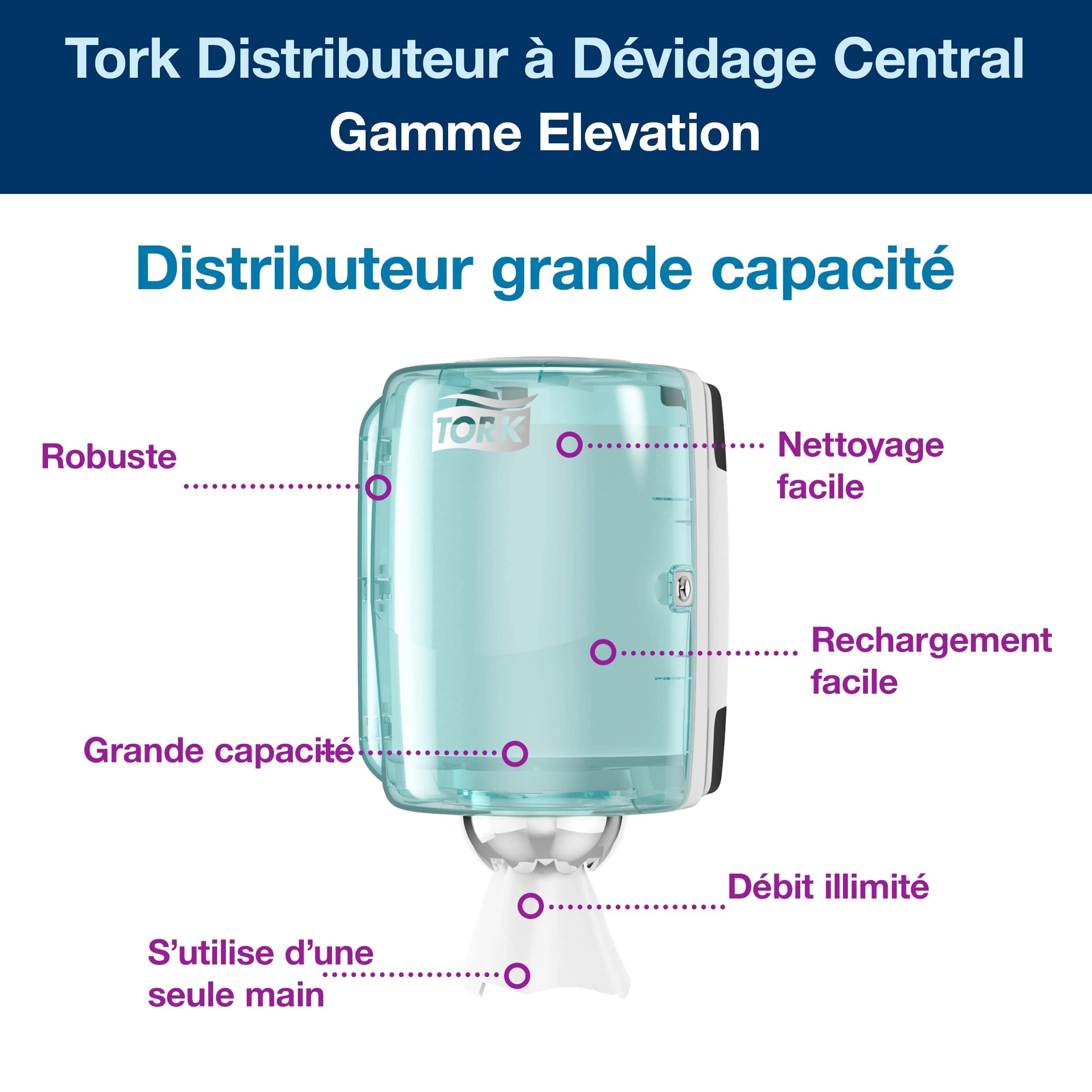 Tork 659000 Maxi Distributeur de papier d'essuyage à dévidage central M2 - Design Performance - Blanc / Turquoise