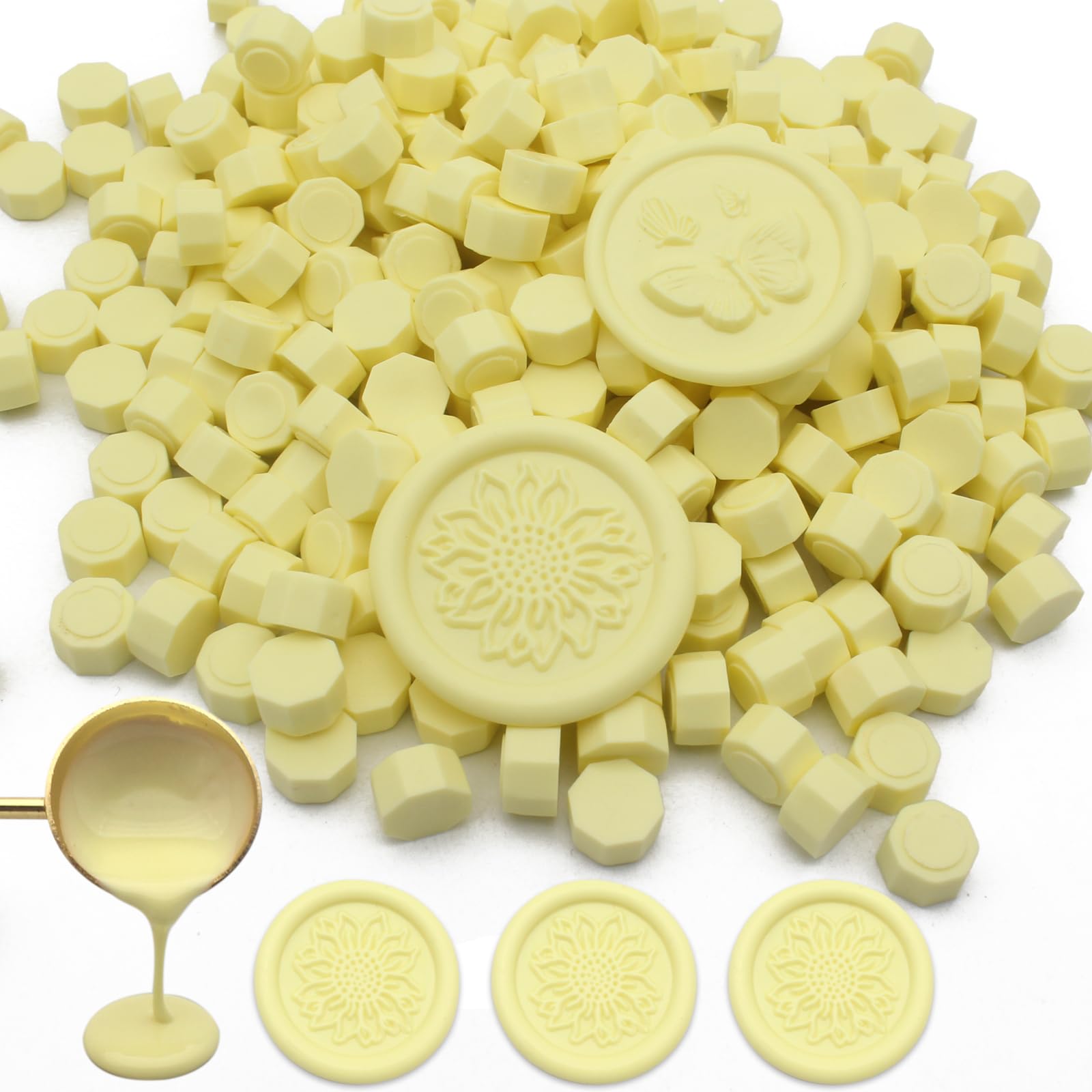 250pcs Wax Seal Beads Light Yellow, Andotopee Premium Sealing Wax Beads for Stamp Seals, Octagon Wax Pellets Refill Pack for Wax Seal Kit, Wedding Invitation, Letter Envelope Seal, DIY Crafts