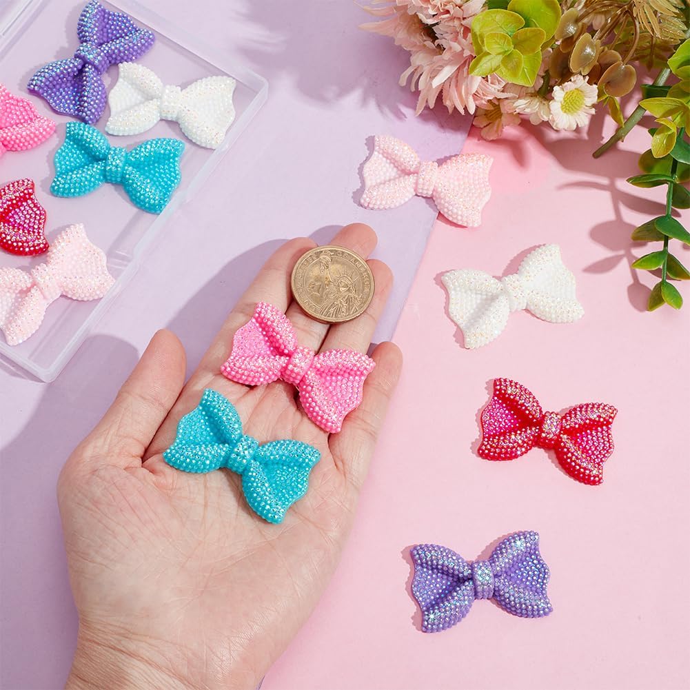 PH PandaHall 6 Colors Bow Resin Cabochons 12pcs Rhinestone Bow Cabochon Bowknot Embellishments Flatback Resin Charms Glitter AB Color Beads for Hair Clips Scrapbooking Jewelry Making Photo DIY Crafts - Image 3