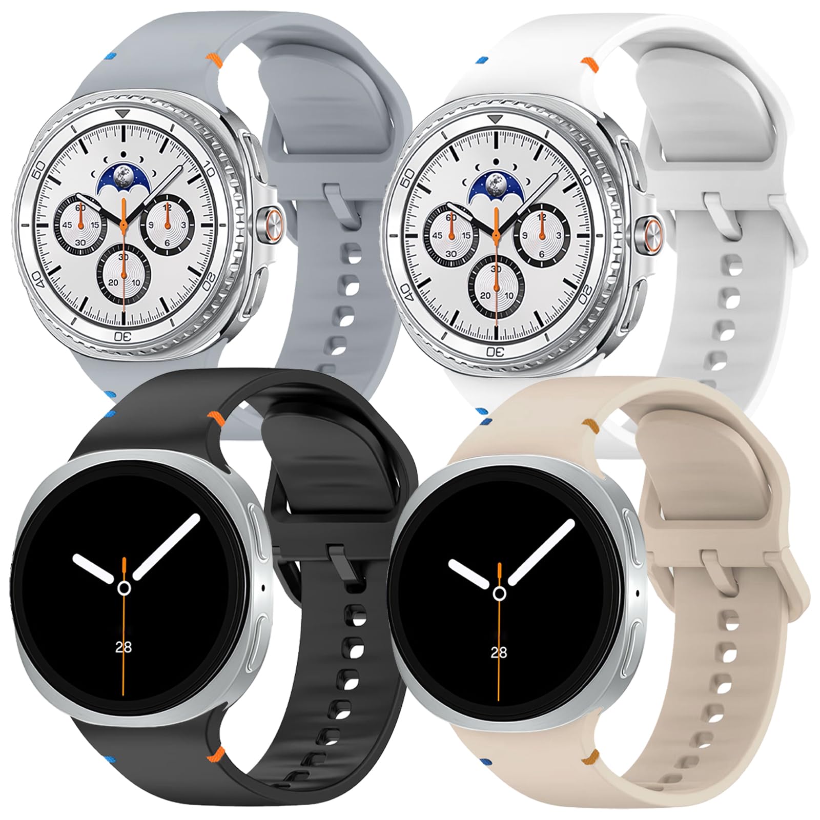 4 Pack Silicon Bands Compatible with Samsung Galaxy Watch 8 40mm 44mm 8 Classic 46mm Watch Bands, Soft Silicone Sport Replacement Watch Bands for