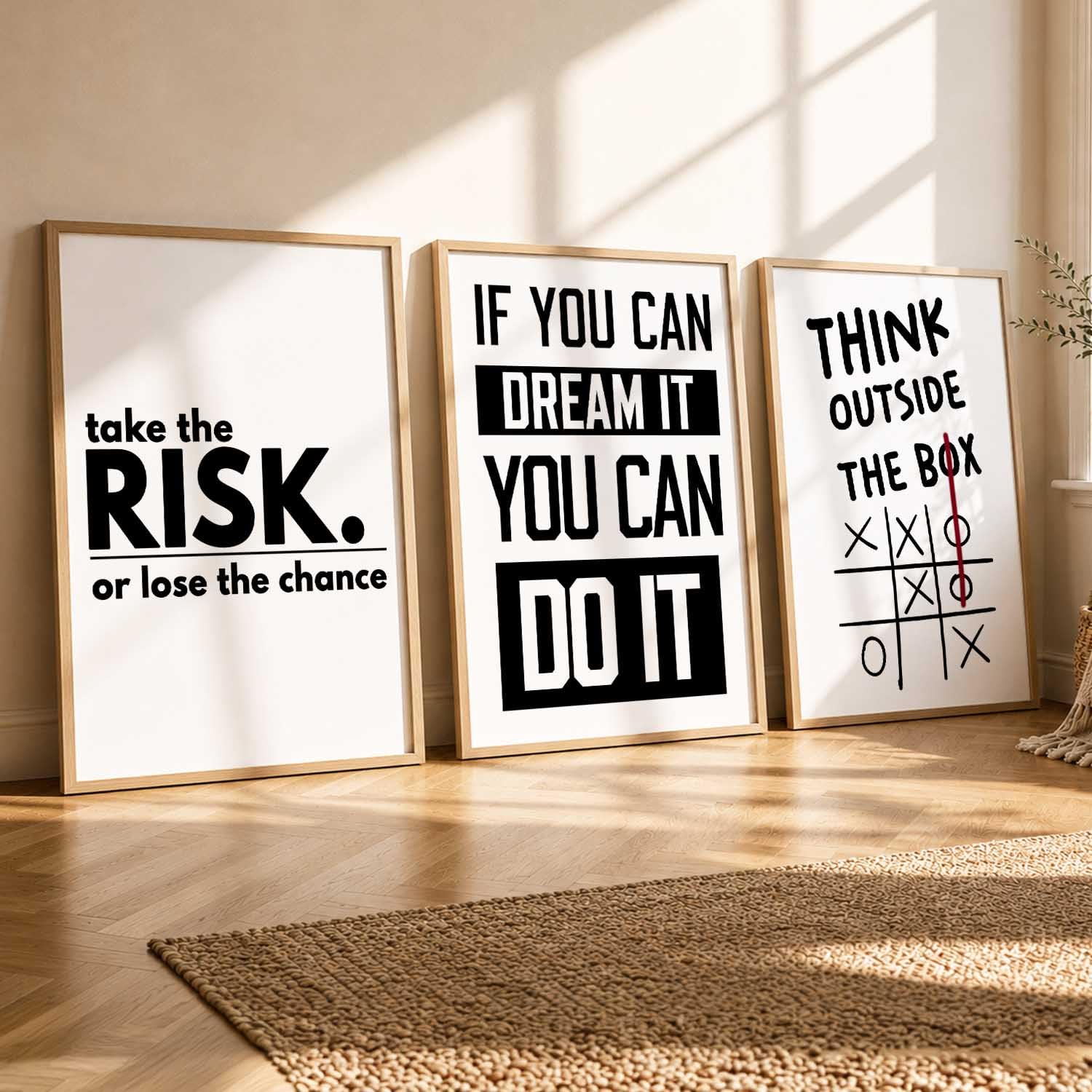 Motivational Wall Art Set - 3 Framed Posters -12