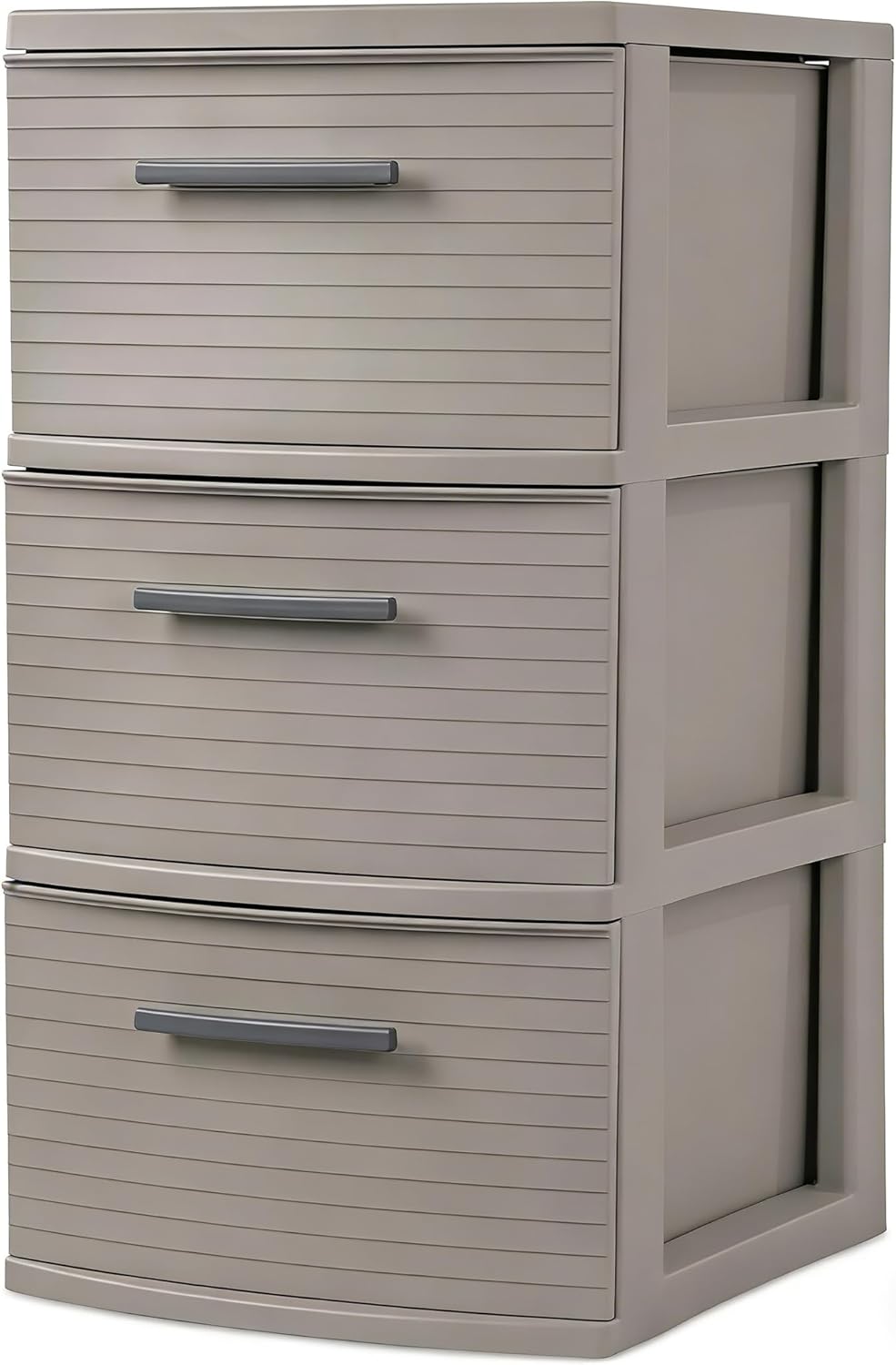 3 Drawer Weave Storage Tower, Plastic Decorative Drawers with Pull Handles, Slim Narrow Opaque Storage Organizer for Bedroom, Bathroom, Closet, Dorm and Office, Dark Gray