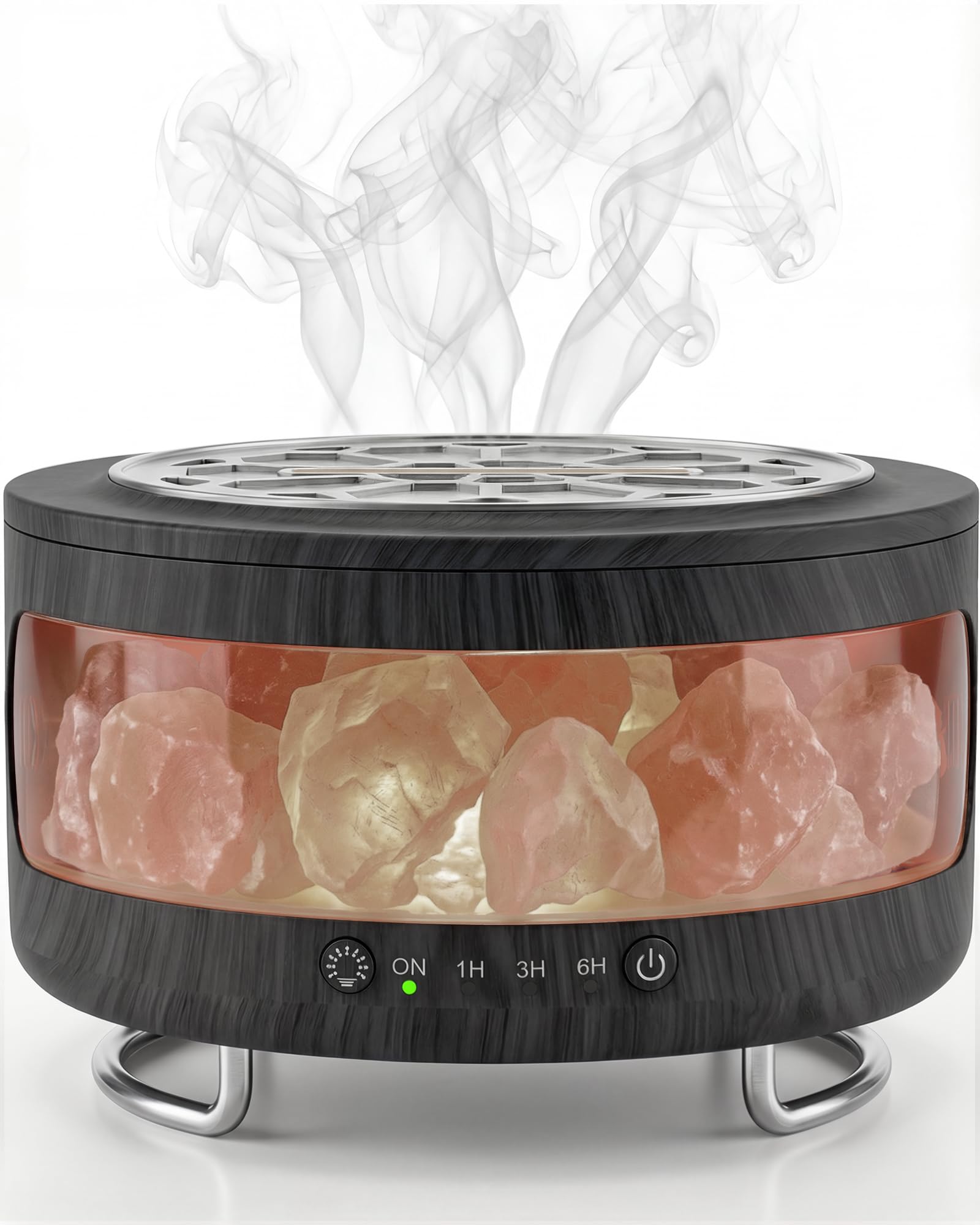 2-in-1 Aroma Diffuser & Salzkristall Lampe - 300ml Ultraschall Duftdiffusor mit 7 Farben LED Licht, Timer, leiser Luftbefeuchter-Funktion für ätherische, Ideal für Schlafzimmer,Büro,Hellschwarz