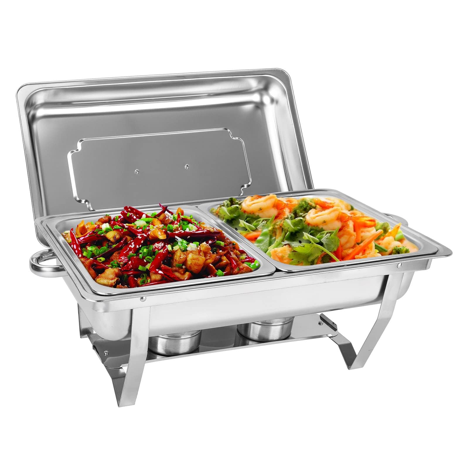 AllRight Warmhaltebehälter Essen 9L, Chafing Dish, 2X 1/2 GN-Behälter Edelstahl Buffetwärmer Mahlzeit Speisenwärmer Wärmebehälter Rechaud für Catering Buffet und Party