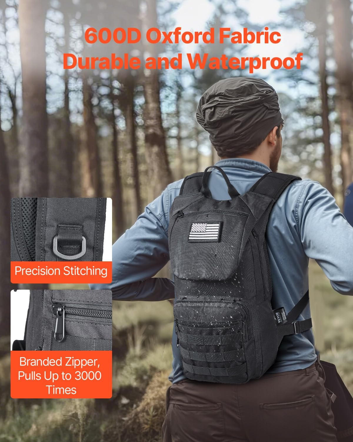 VEVOR Hydration Backpack, Insulated Hydration Pack Backpack with Water Bladder, Hiking Water Backpack with Storage for Men Women, Hydro Water Daypack for Hiking Running Cycling Camping