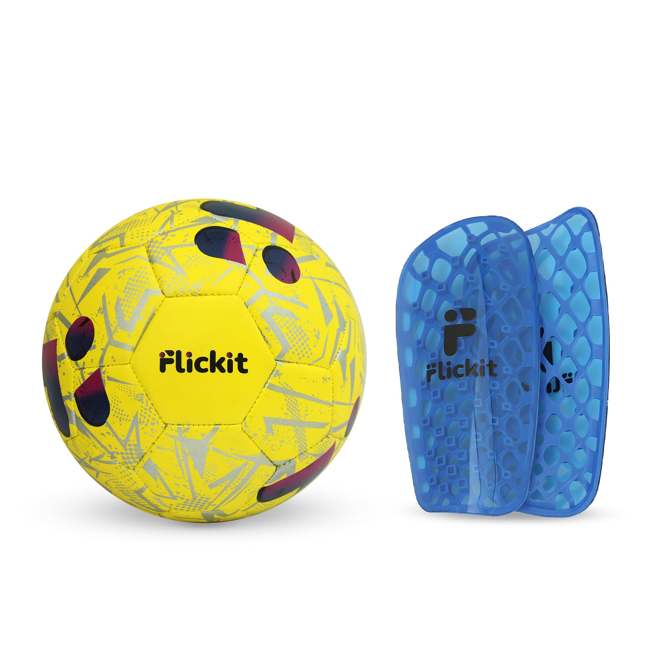 FLICKIT Smart Football Size 5 + Pro Hex Shin Guard Combo | AI-Enabled Ball with App Tracking & Lightweight Honeycomb Protection | Skill & Safety Pack for All Ages (2, Blue, L)-image-22