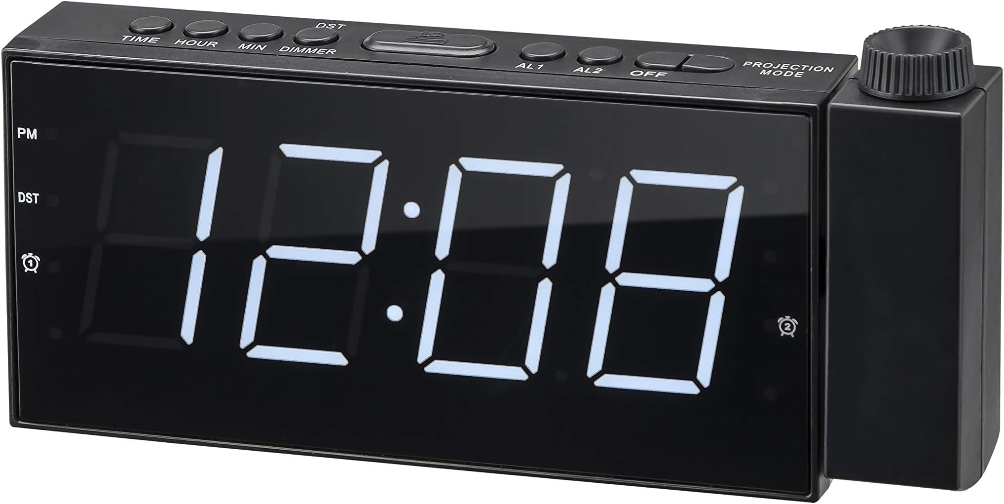 CP-998 1.8" White LED Display Projection Alarm Clock, DC 3V Battery Backup, Dual Alarm, Snooze