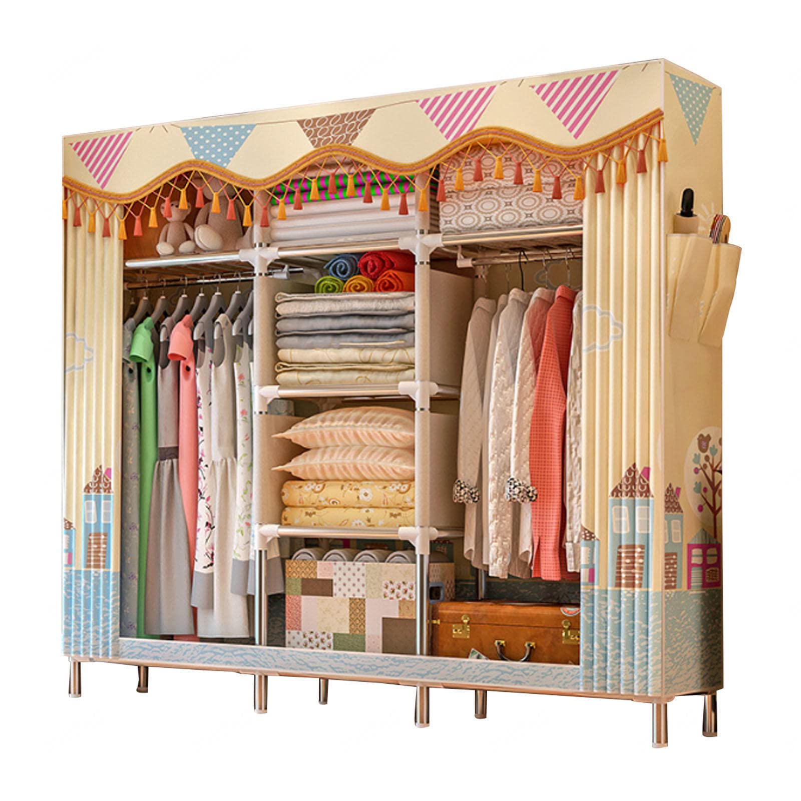 Armario plegable de tela con riel para colgar ropa y zapatos