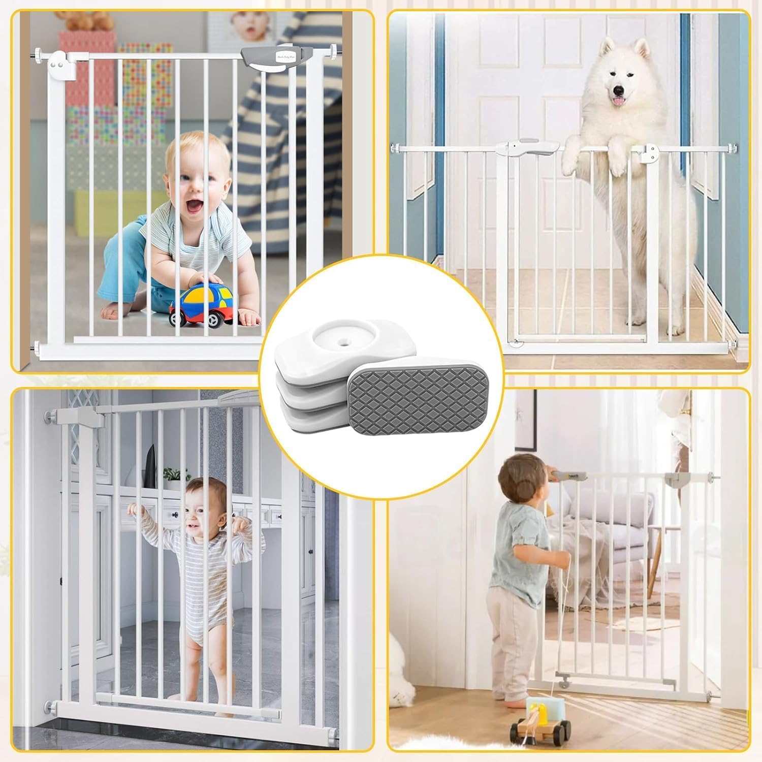 8 x Verlängerungsstangen-Set für Babygitter, 4 x Wandschutzpolster für Babygitter, mit 4 Kompressionsbolzen, Teleskopstück zum Schutz von Babys, Haustieren, Installation von Sicherheitsgittern