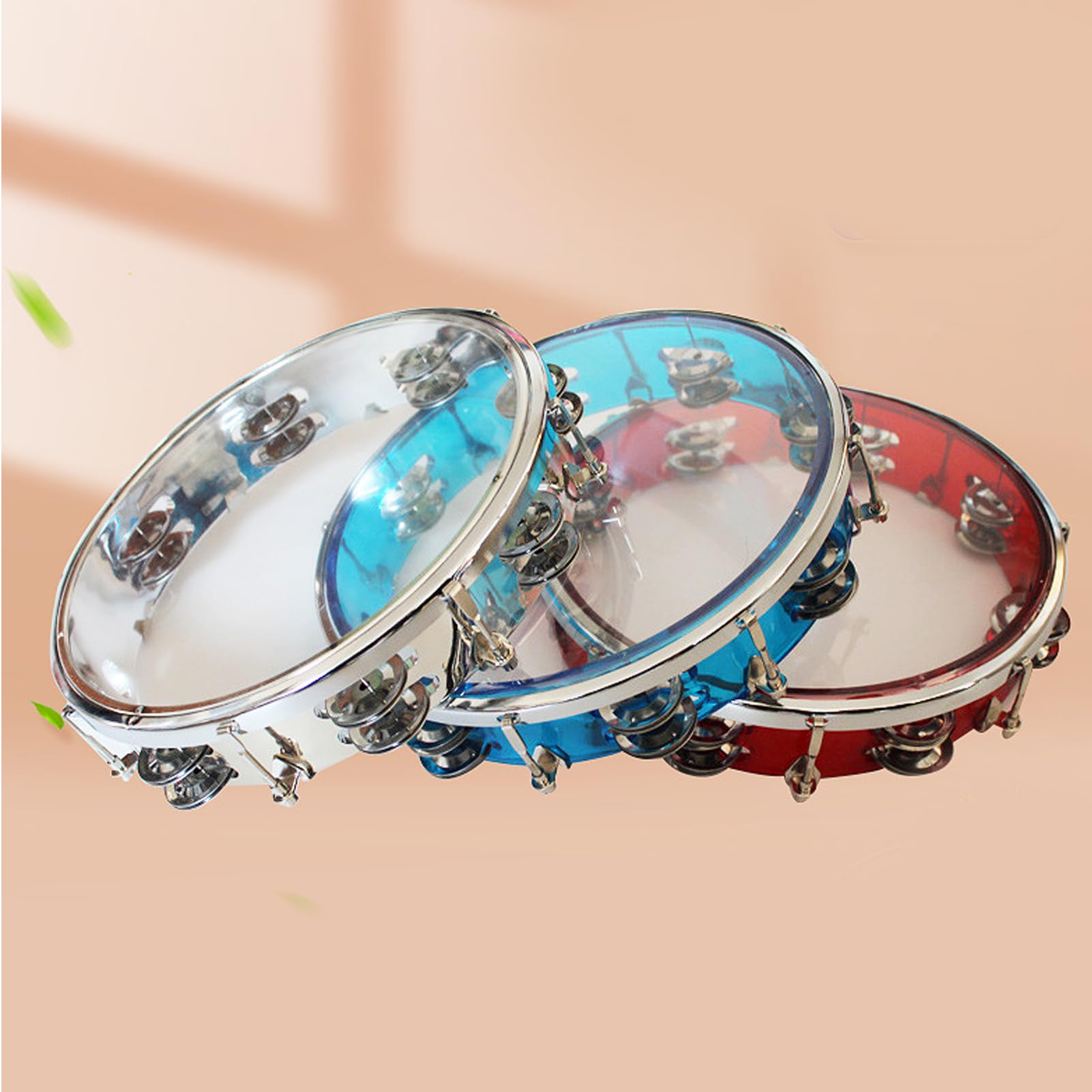 Tissting Tambourine, 13in Metal Silver Hand Held Drum Adjustable Tone Double Row Jingles Hand Clapping Drummer Percussion Tambourine for Musical Performance