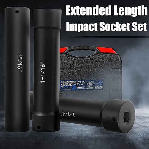 Miniatura 7 de Juego de dados de impacto de longitud extendida de 1/2 pulgada con estuche de almacenamiento, incluye enchufes de 3/4 pulgadas, 7/8 pulgadas, 15/16