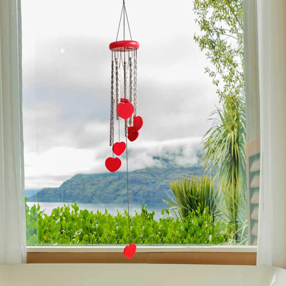 Wind Chimes for Home Balcony | Red Heart Wind Chimes for Outdoor Positive Energy Items | Melody Sound Hanging Bells for Home Decoration-image-46