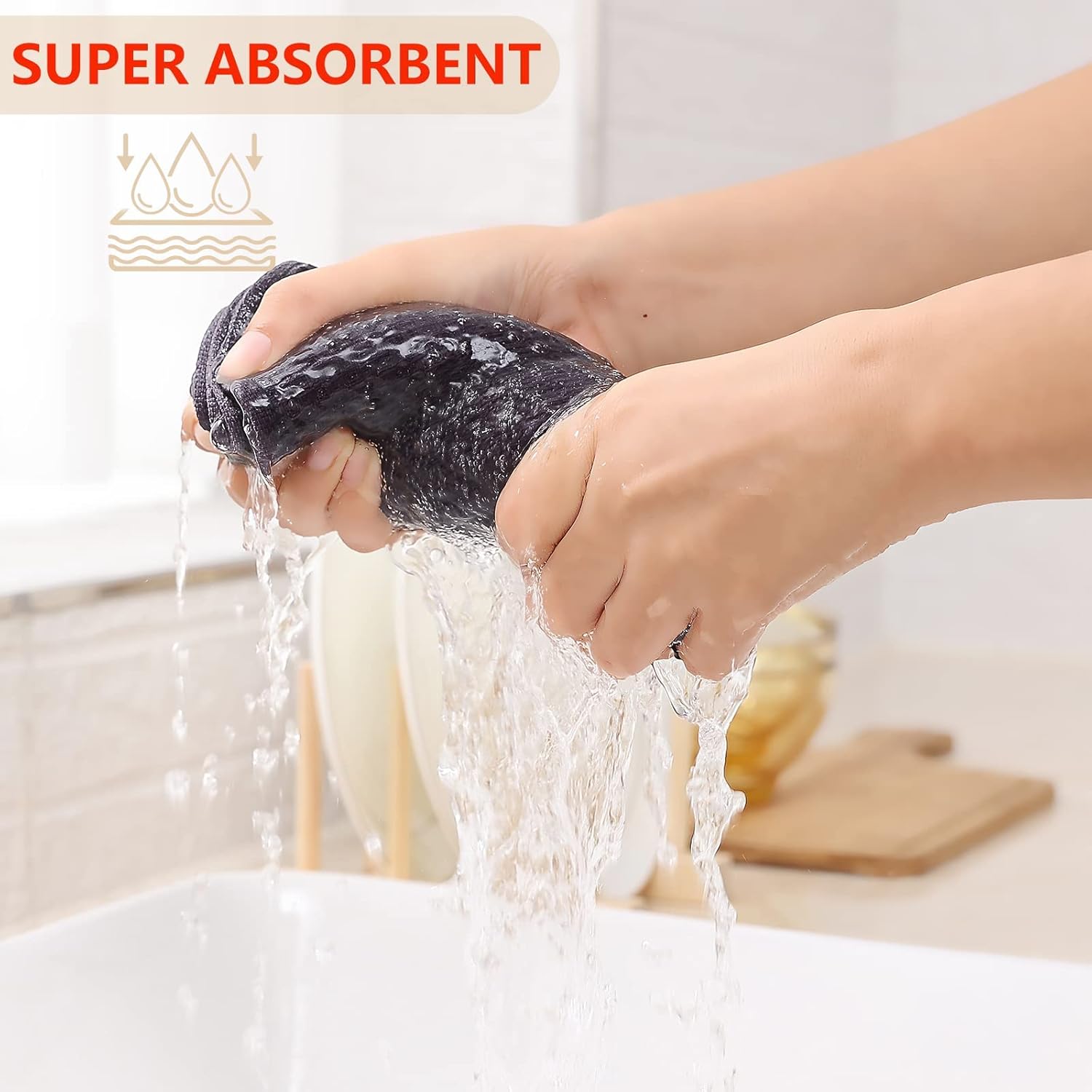 Kitinjoy 100% Cotton Waffle Weave Kitchen Hand Towels (13 X 28 Inches, Dark Grey), 8-Pack Super Soft and Absorbent Dish Towel for Drying Dishes