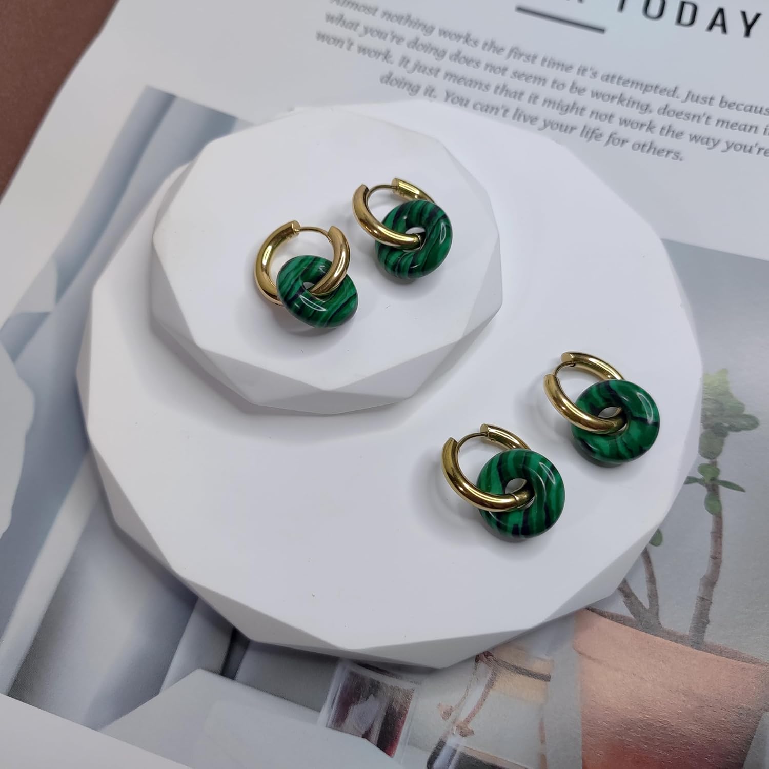 Turquoise Hoop Earrings, Vintage Gold Turquoise Earrings, Unique Gemstone Earrings for Western Turquoise Jewelry, Boho Cowgirl Earrings for Women - Image 3