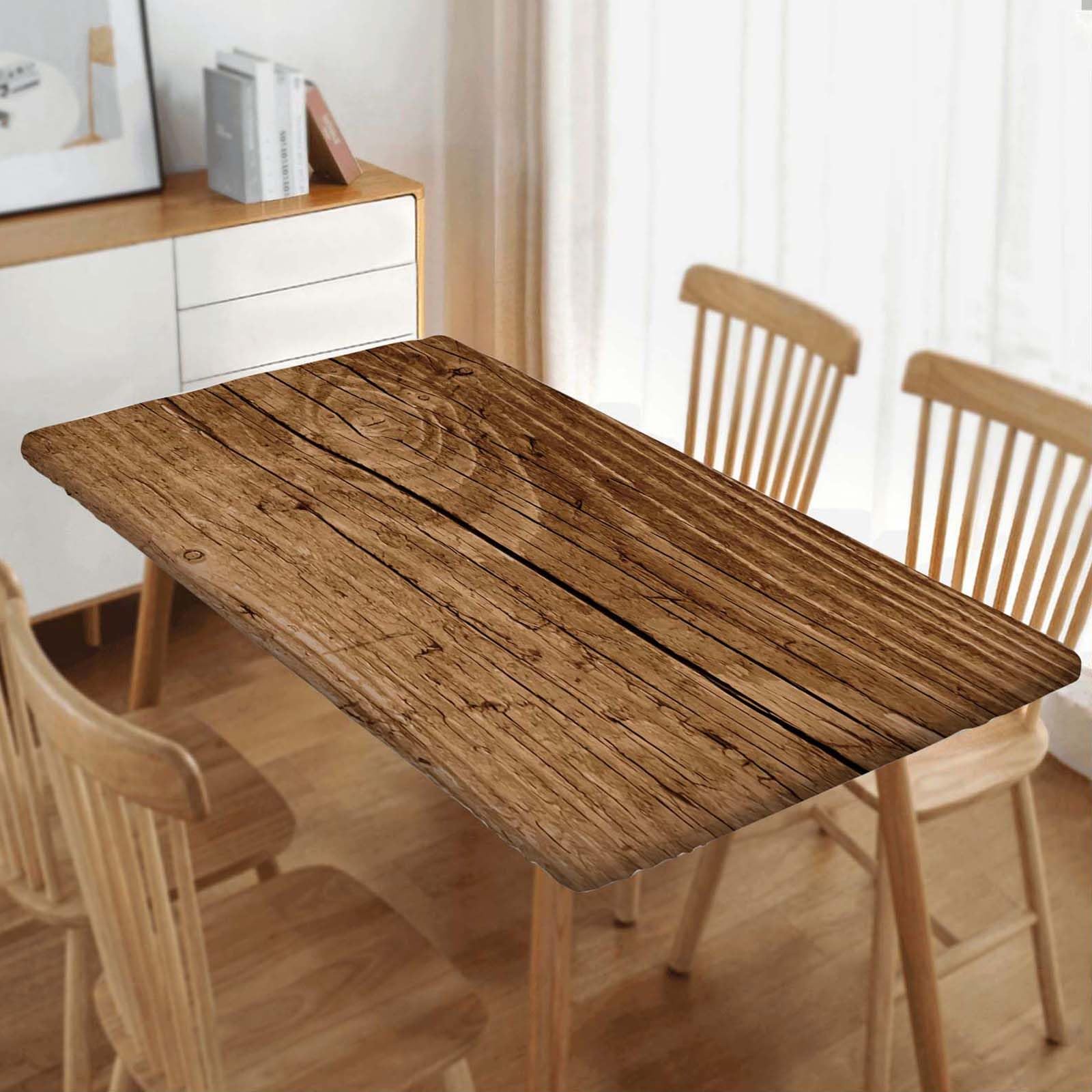 Fitted Tablecloth Wood Grain Rectangle Table Cloth with Elastic Edge Dark Wooden Tablecloths Polyester Cloths for Dining Kitchen Outdoor Picnic, for 48x24 Inch Rectangular Tables, Style 11