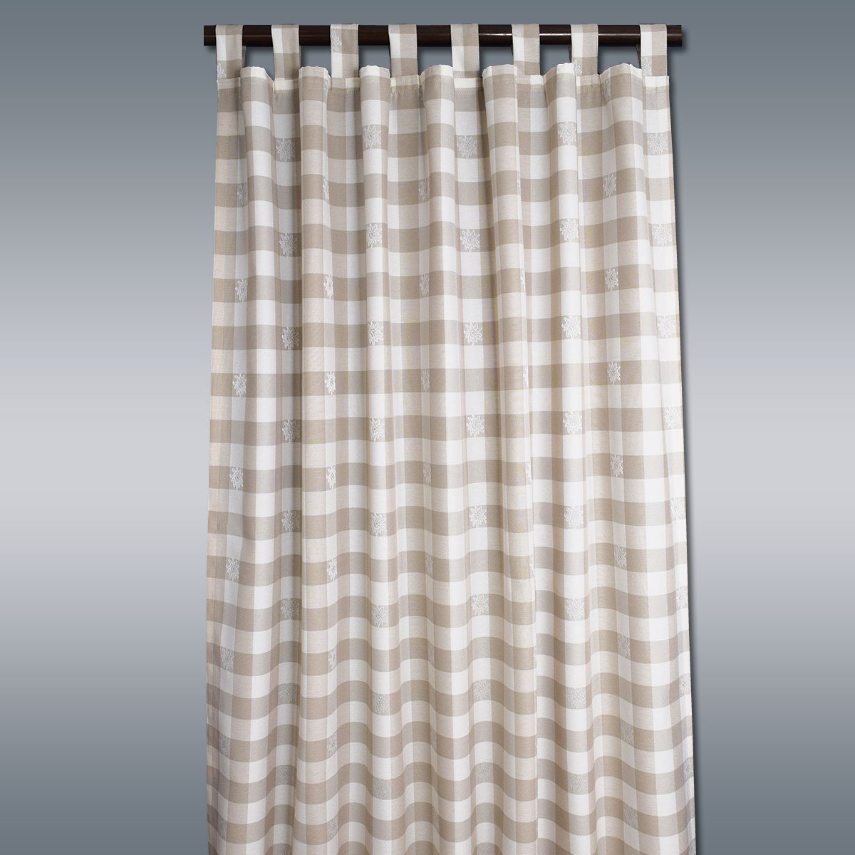 Schlaufen-Dekoschal Karo-Edelweiß Beige | Landhaus-Vorhang beige-weiß kariert 8 Schlaufen hochwertige Webware | Übergardine für Küche, Esszimmer, Gästewohnung, Kaminzimmer Höhe x Breite 145 x 130 cm