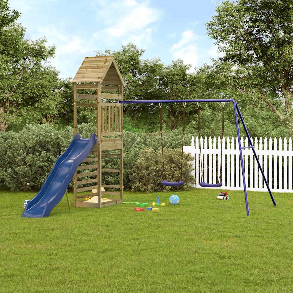 Outdoor-Spielset aus Kiefernholz mit Rutsche und Schaukel