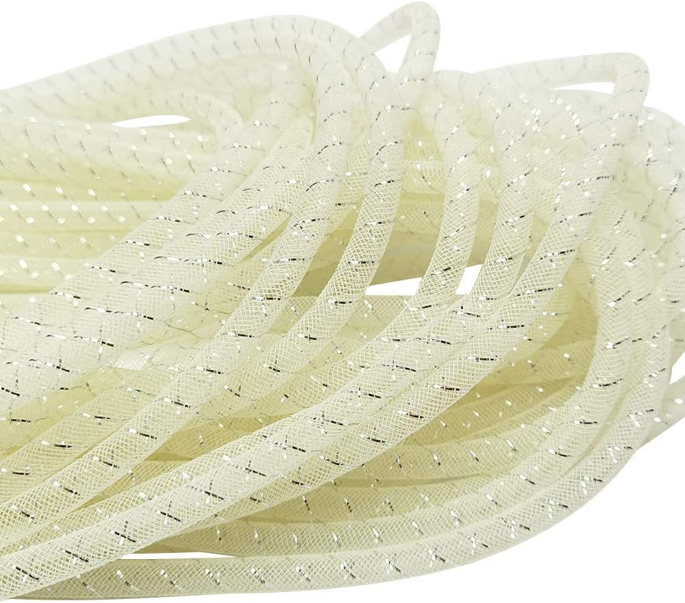 Chenkou Craft Ivory 12Yards Solid Mesh Tube Deco Flex for Wreaths Crafts (Ivory, 3/8″(8mm))