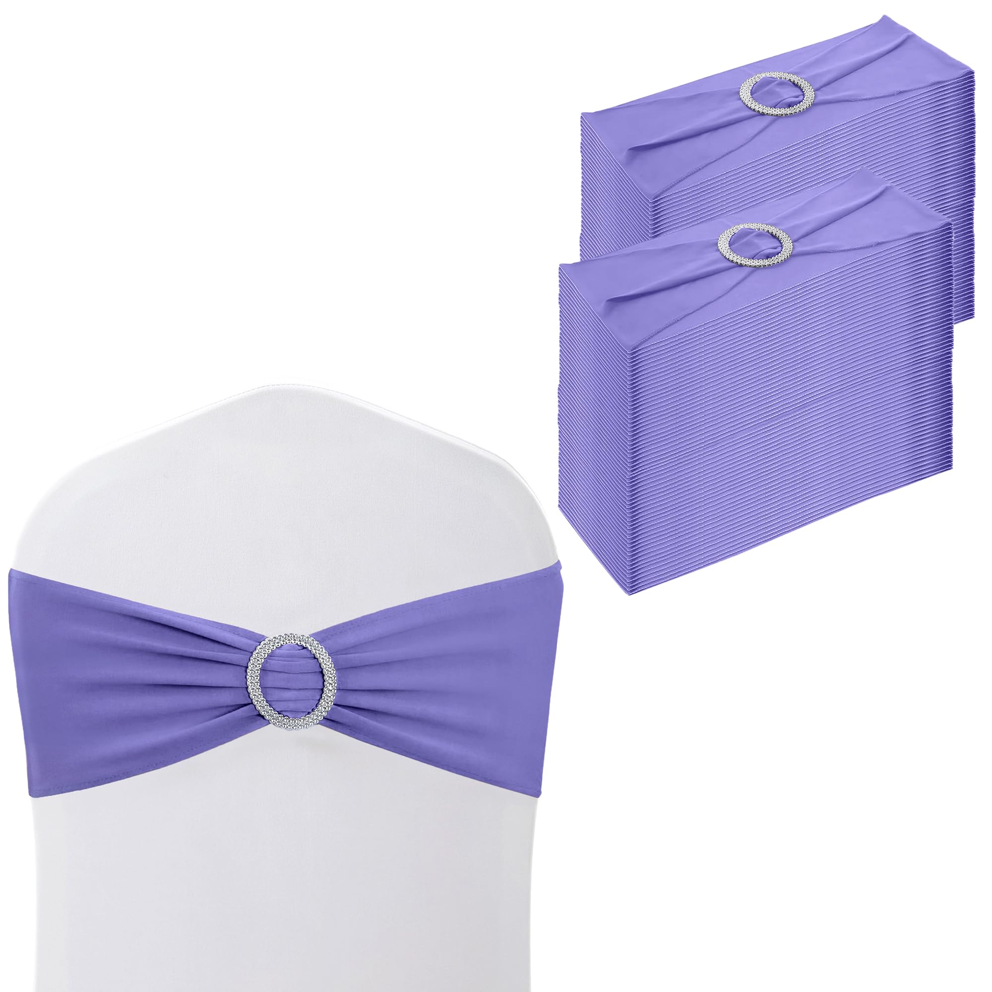 Trimming Shop 13"x5" Spandex Chair Bands with Slider Buckle – Stretchy Elastic Chair Sash, Chair Cover Bands for Wedding, Party, Reception, Banquet, Event & Venue Décor (Pack of 100, Lilac) — image 1