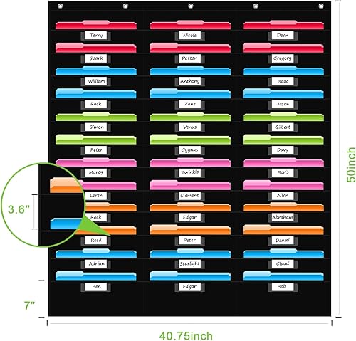 Miniatura 9 de REGELETO 24 bolsillos de almacenamiento de bolsillo con 24 bolsillos de etiqueta, organizador de archivos de pared colgante para aula y oficina,