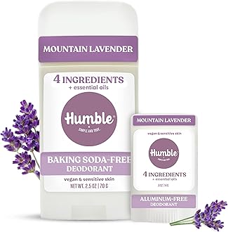 Humble Aluminum-Free Deodorant for Women & Men, Mountain Lavender - Baking Soda-Free Natural Deodorant Stick for Sensitive Skin with Essential Oils for Long-Lasting Odor Control, Full & Travel