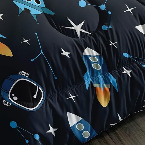 Miniatura 6 de BailiPromise Juego de edredón de tamaño individual, diseño de cielo estrellado, diseño de espacio exterior, dibujos animados, para niños y niñas, 1