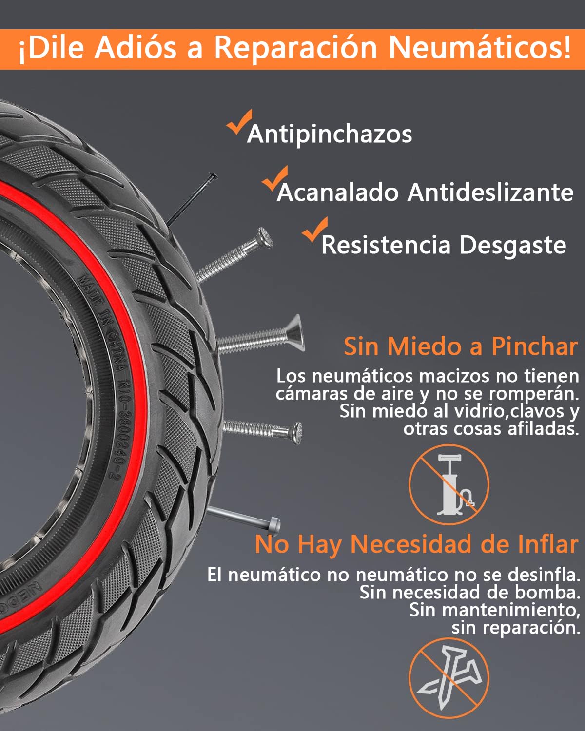 Neumáticos de Goma Maciza 60/70-6,5 10x2,5 para Segway Ninebot Max G30/G30E/G30LP Patinete Eléctrico Rueda de Repuesto Antipinchazo